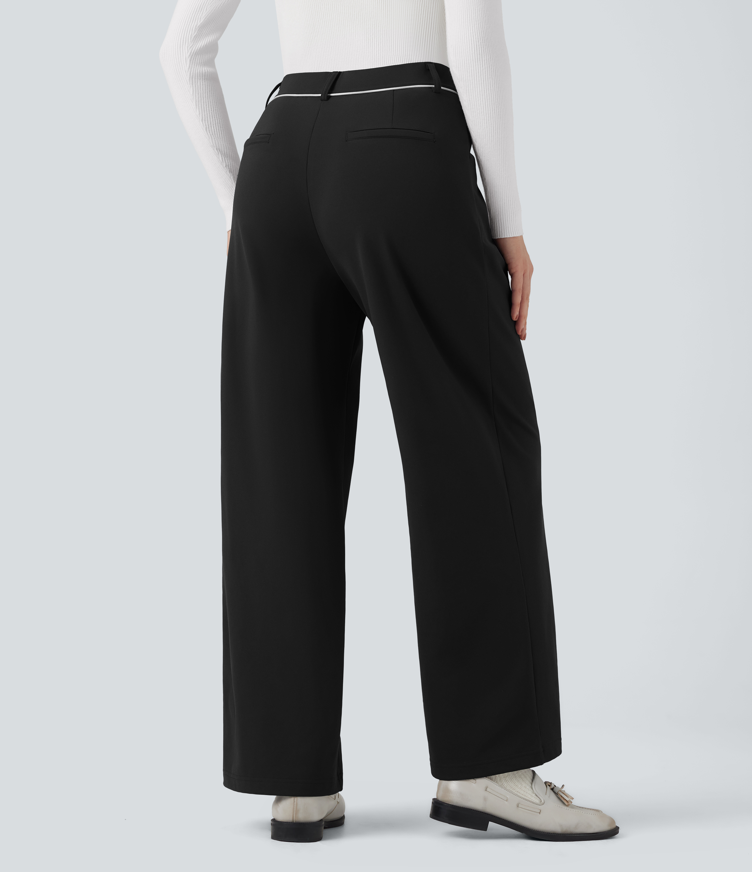 Negro Pantalones de oficina térmicos afelpados SoftlyZero™ de tiro medio con pierna recta y bolsillos / 2