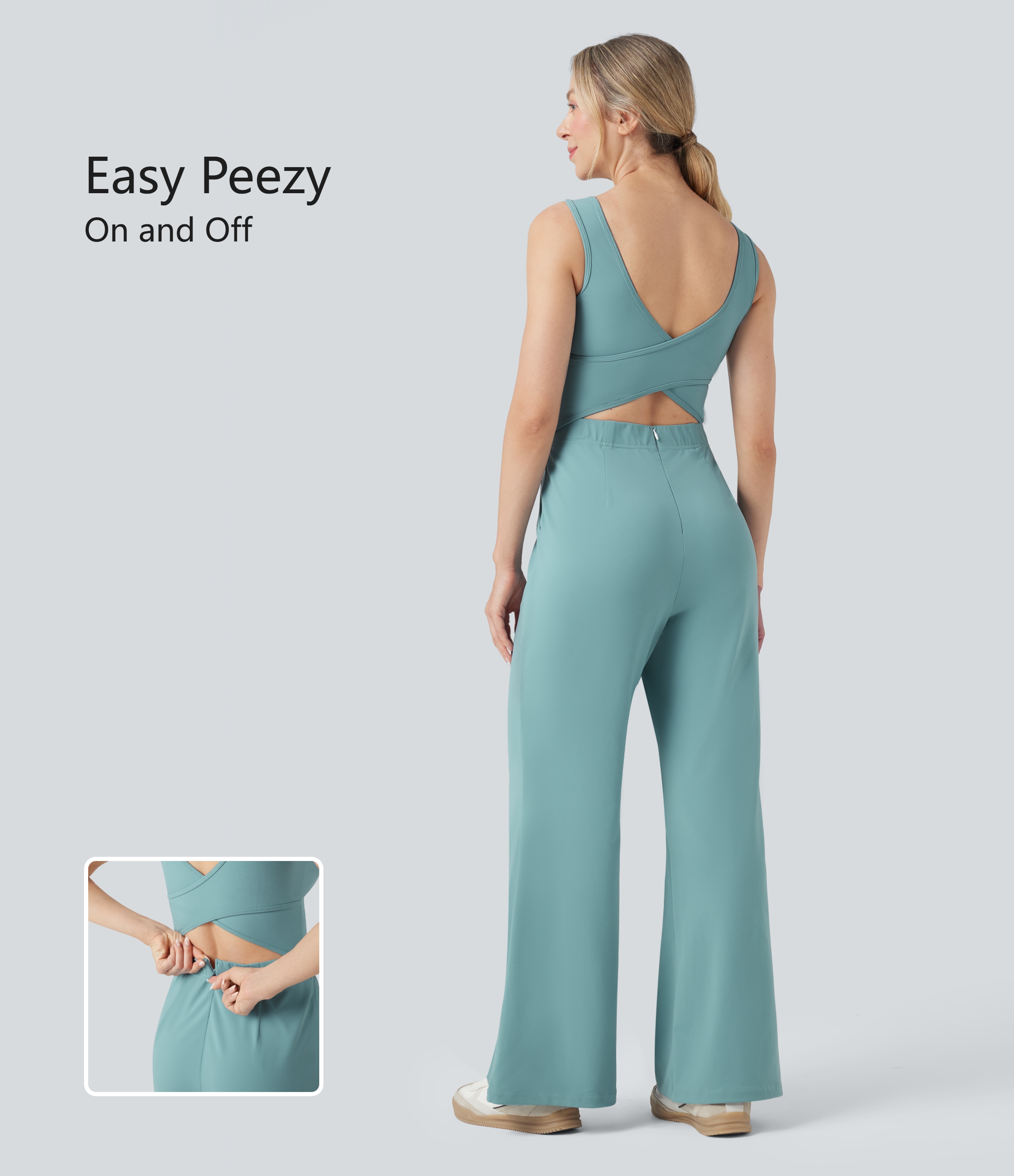 Nile Blue Jumpsuit casual cruzado con bolsillos - Edición Easy Peezy / 1