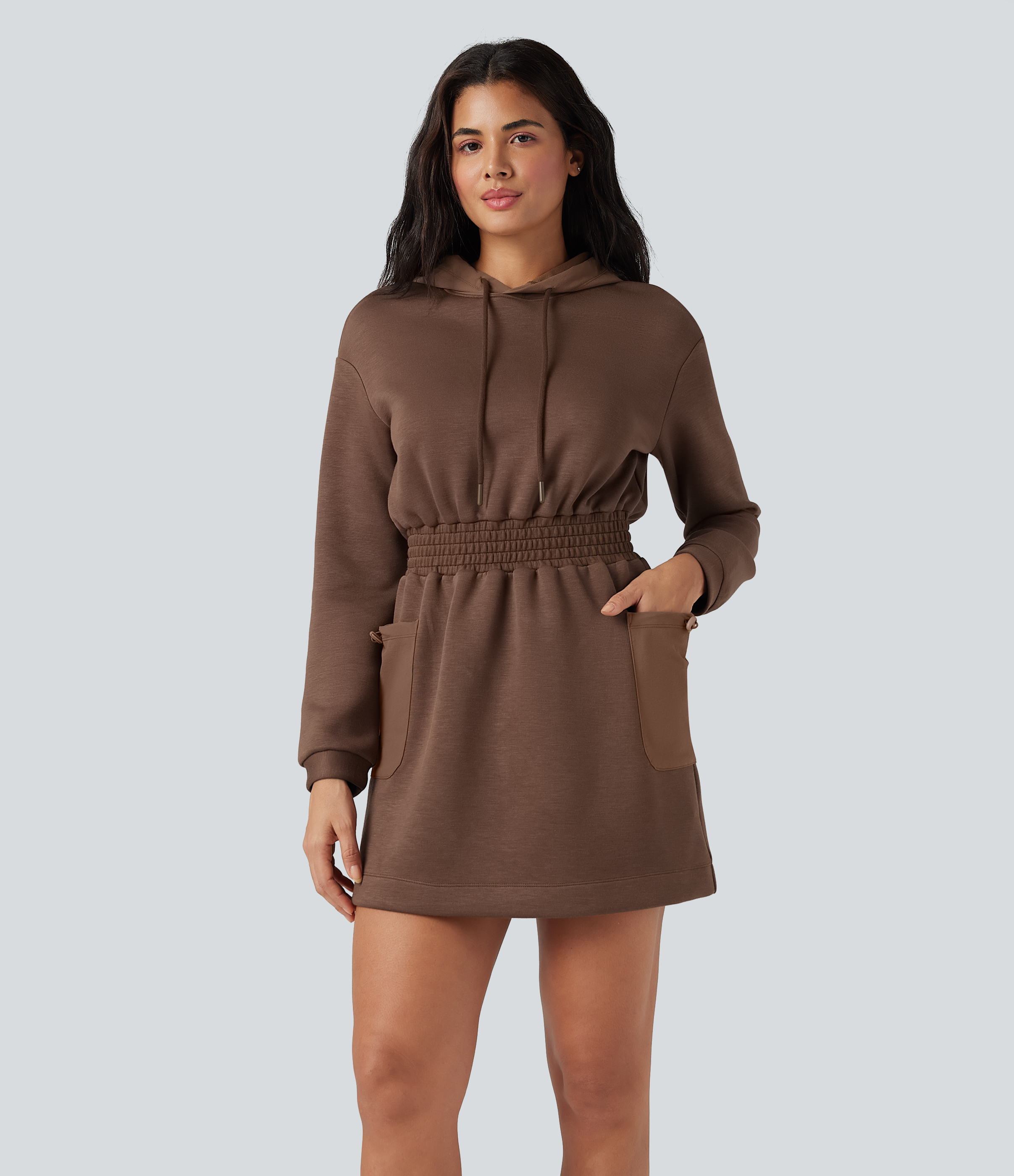 SpacerTek™ - Lässiges Mini-Aktivkleid mit Kapuze, Seitentaschen, langen Ärmeln und Kordelzug
