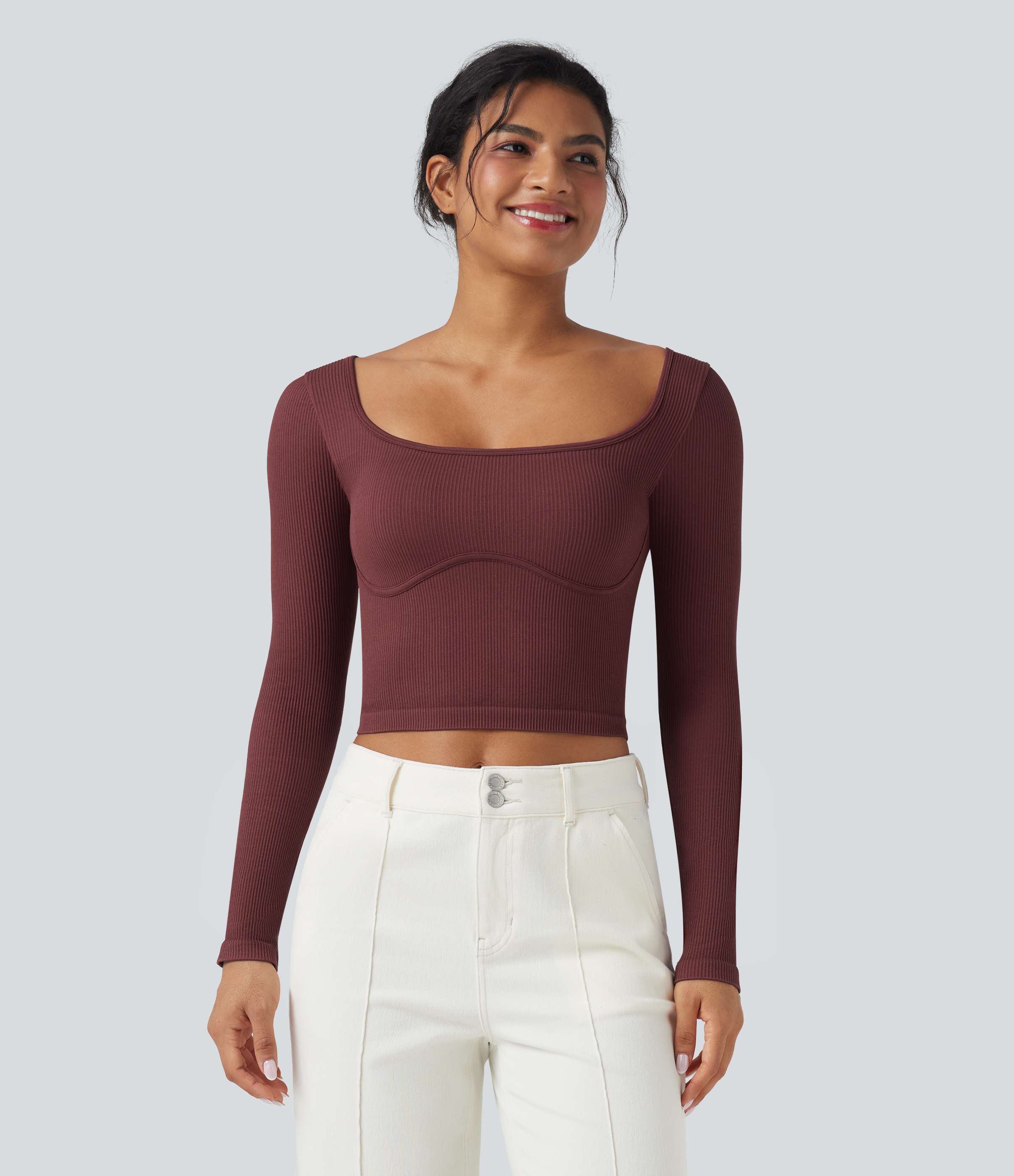 Port Seamless Flow – haut de yoga sans coutures avec encolure en U et manches longues / 2