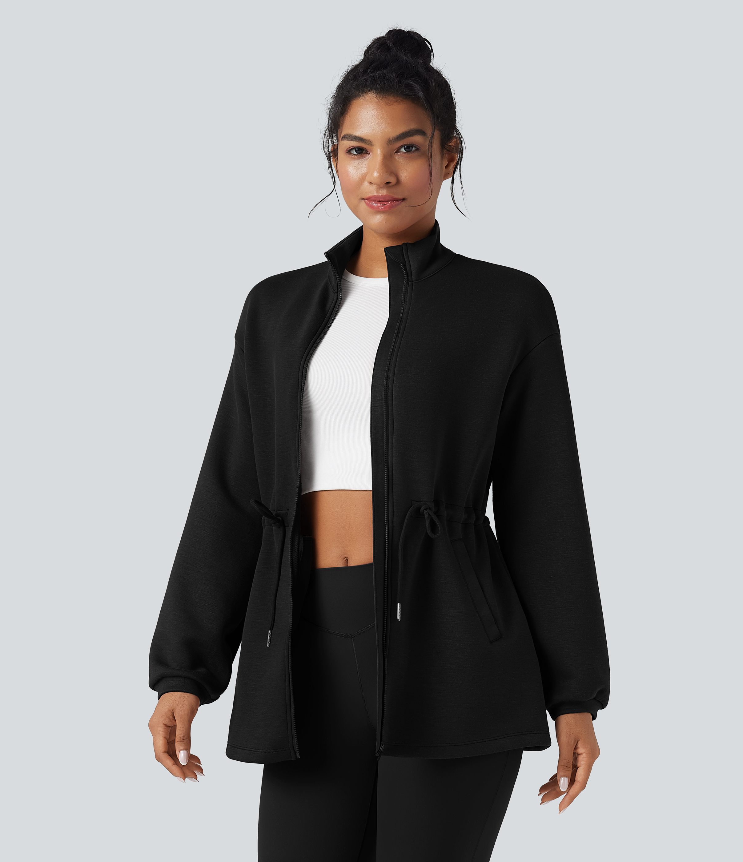 SpacerTek™ Turtleneck Long Sleeve Drawstring Casual Jacket with Pockets