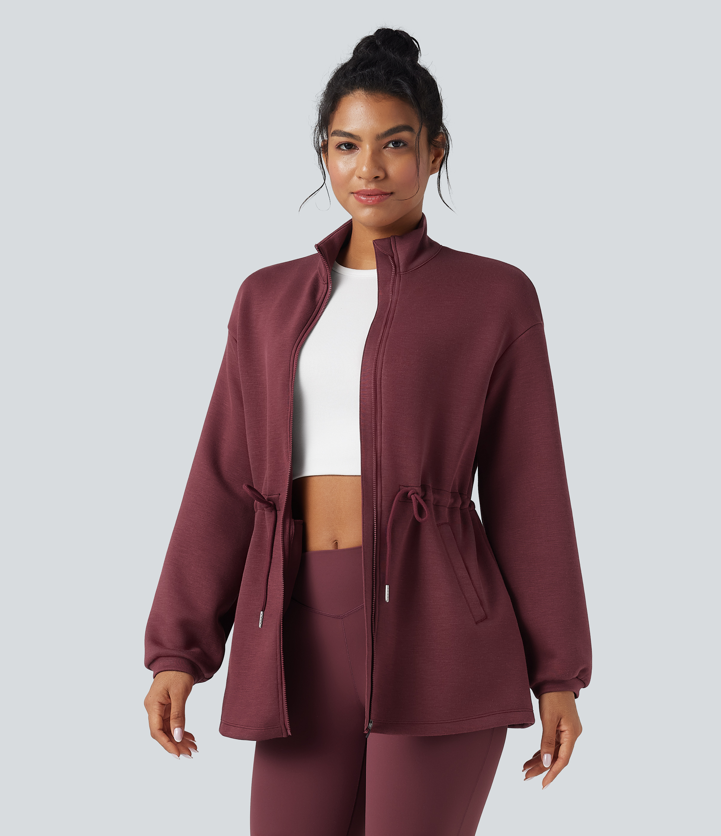 SpacerTek™ Turtleneck Long Sleeve Drawstring Casual Jacket with Pockets