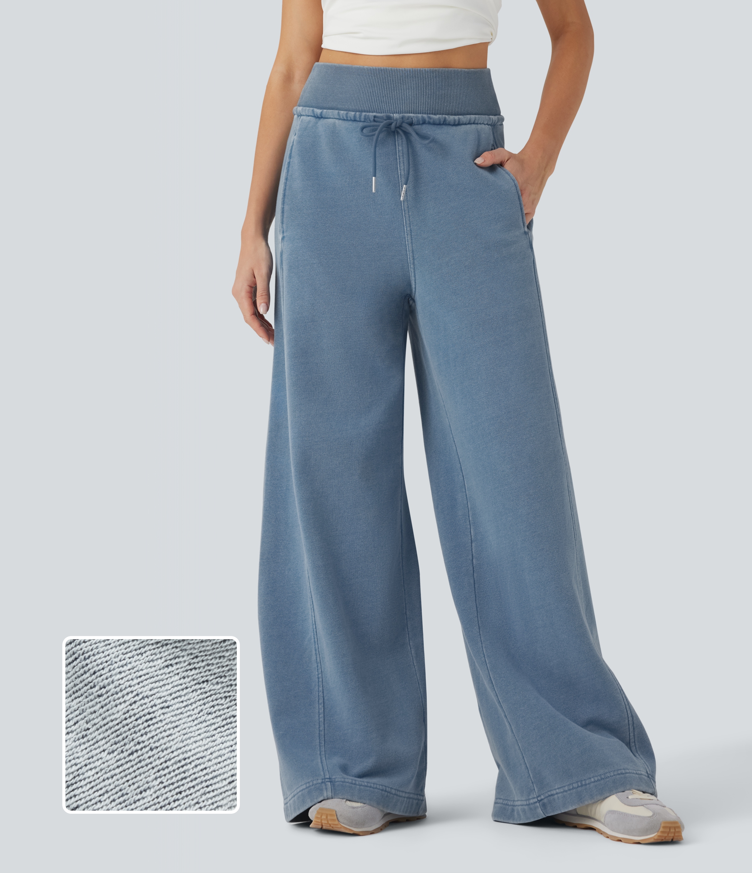 Jean jogging baggy Halara Flex™ molleton français taille haute avec cordon de serrage et poches