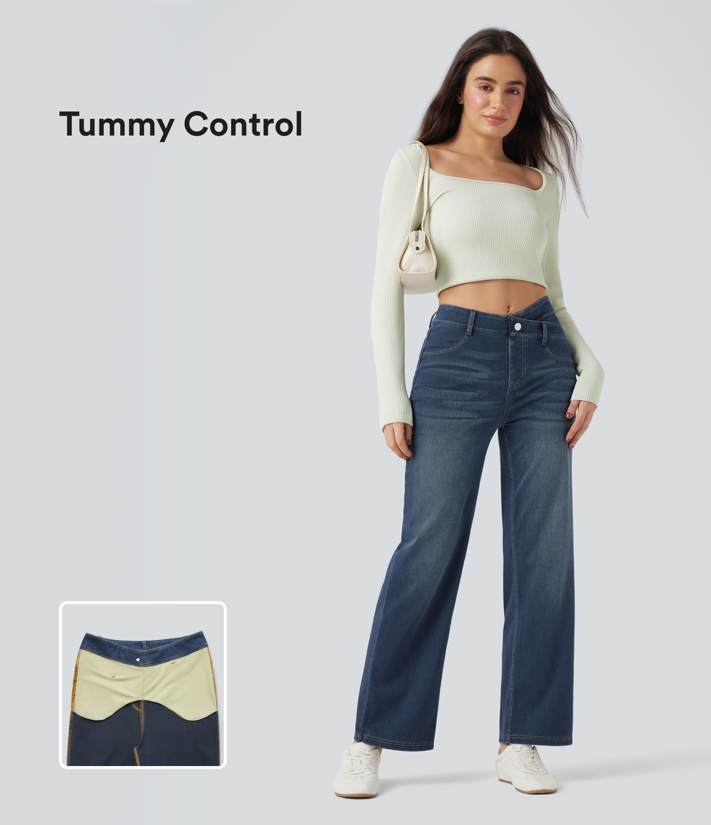 Halara Flex™ Mid Rise Crossover Shaping Tummy Control Straight Leg Casual Jeans with Pockets