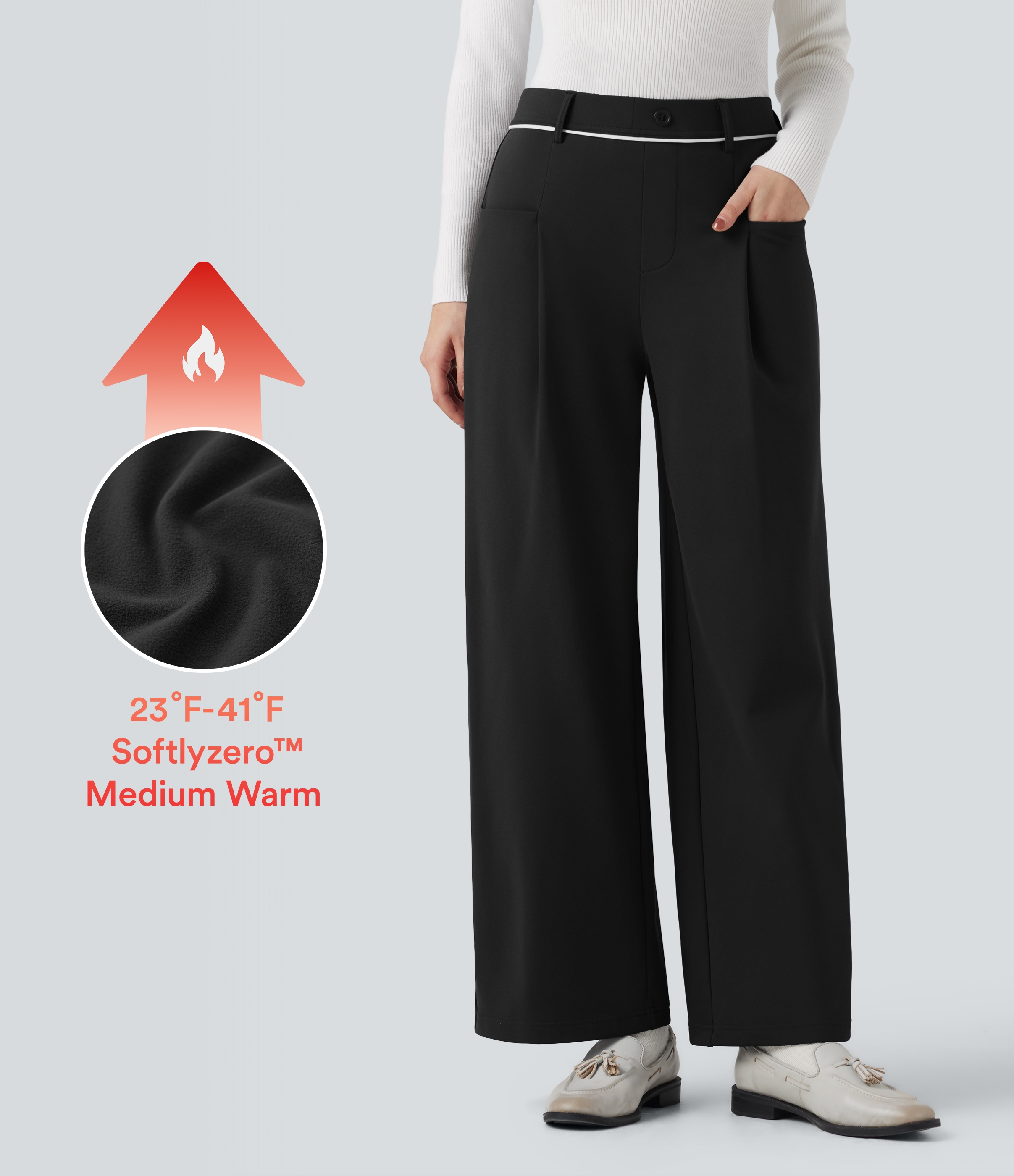 Pantalon de travail SoftlyZero™ en peluche thermique, taille mi-haute, coupe droite, avec poches