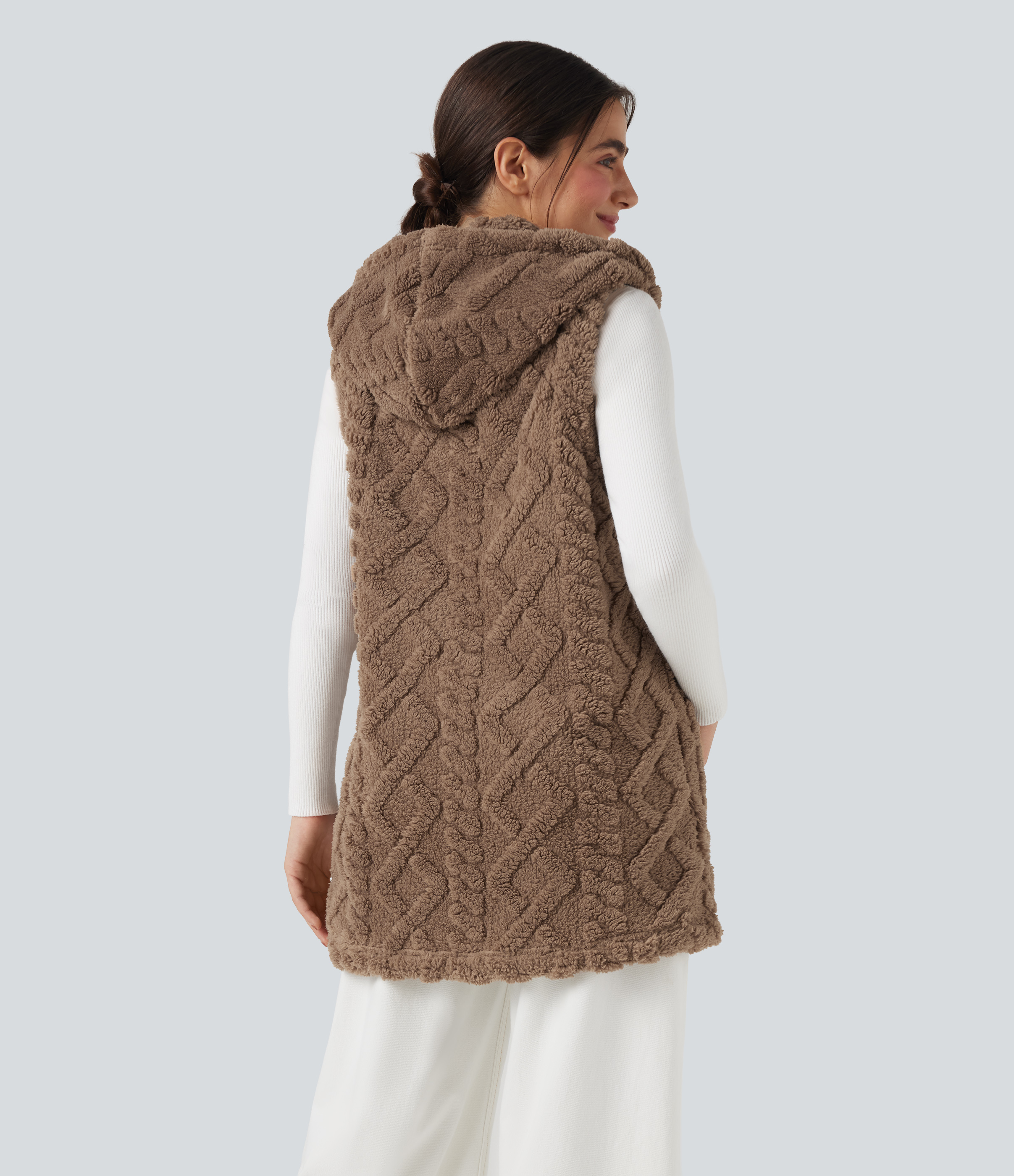 Coca Mocha Lässige Sherpa-Weste mit Kapuze / 2
