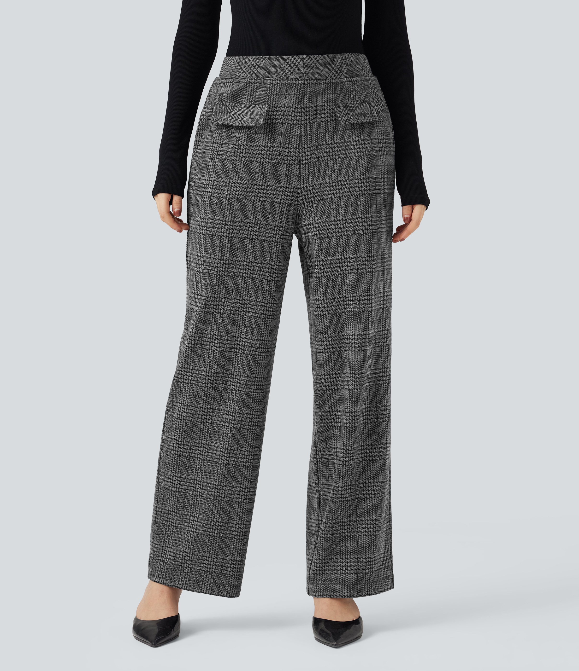 Halara Flex™ High Waisted Straight Leg Houndstooth Plaid Suit Work Pants with Pockets