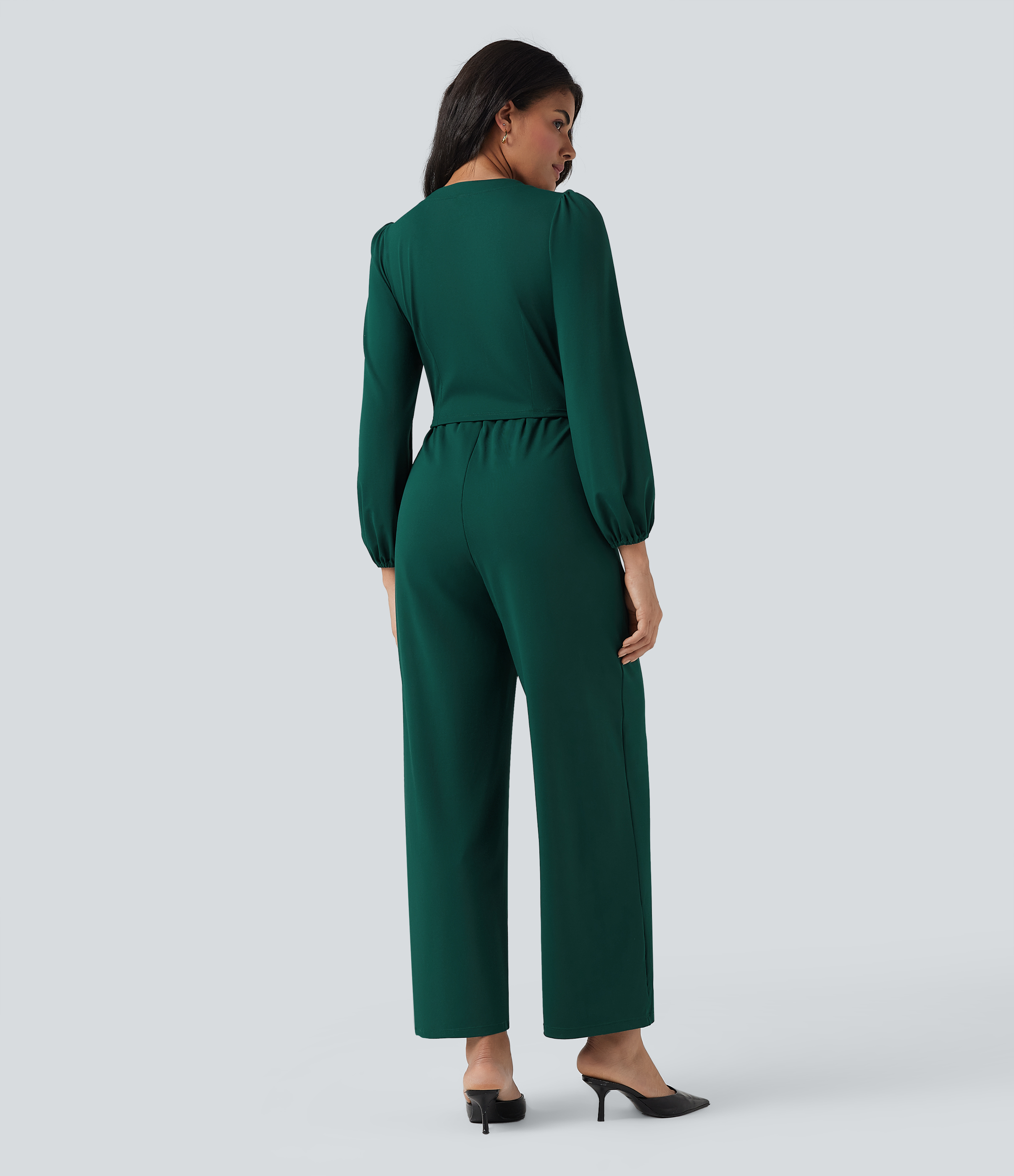 Rain Forest Jumpsuit ancho de oficina de manga larga con cuello en V y bolsillos - Edición Easy Peezy / 2