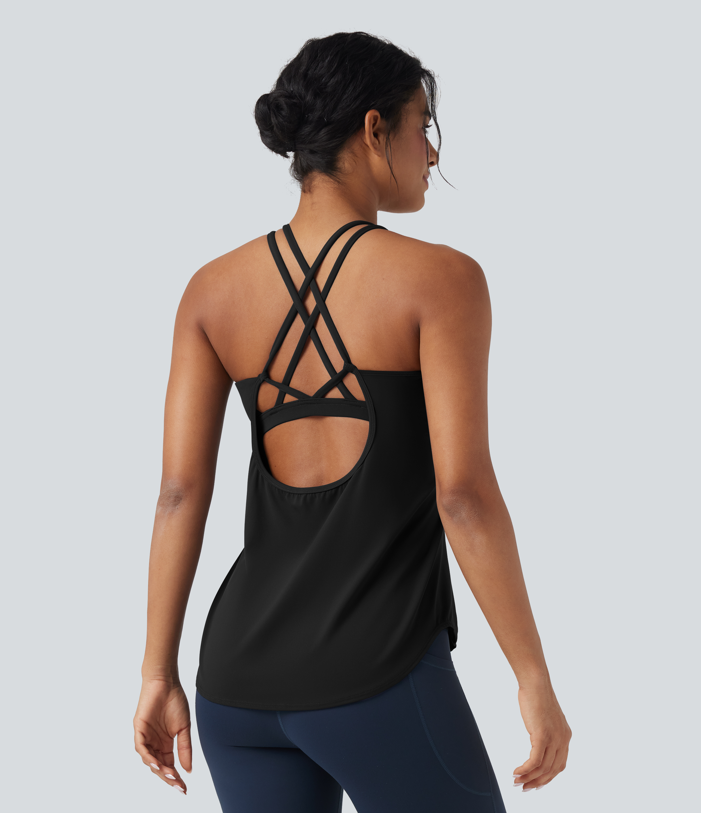Halara UltraSculpt™ Round Neck Crisscross Back Running Tank Tops DD-F Cups