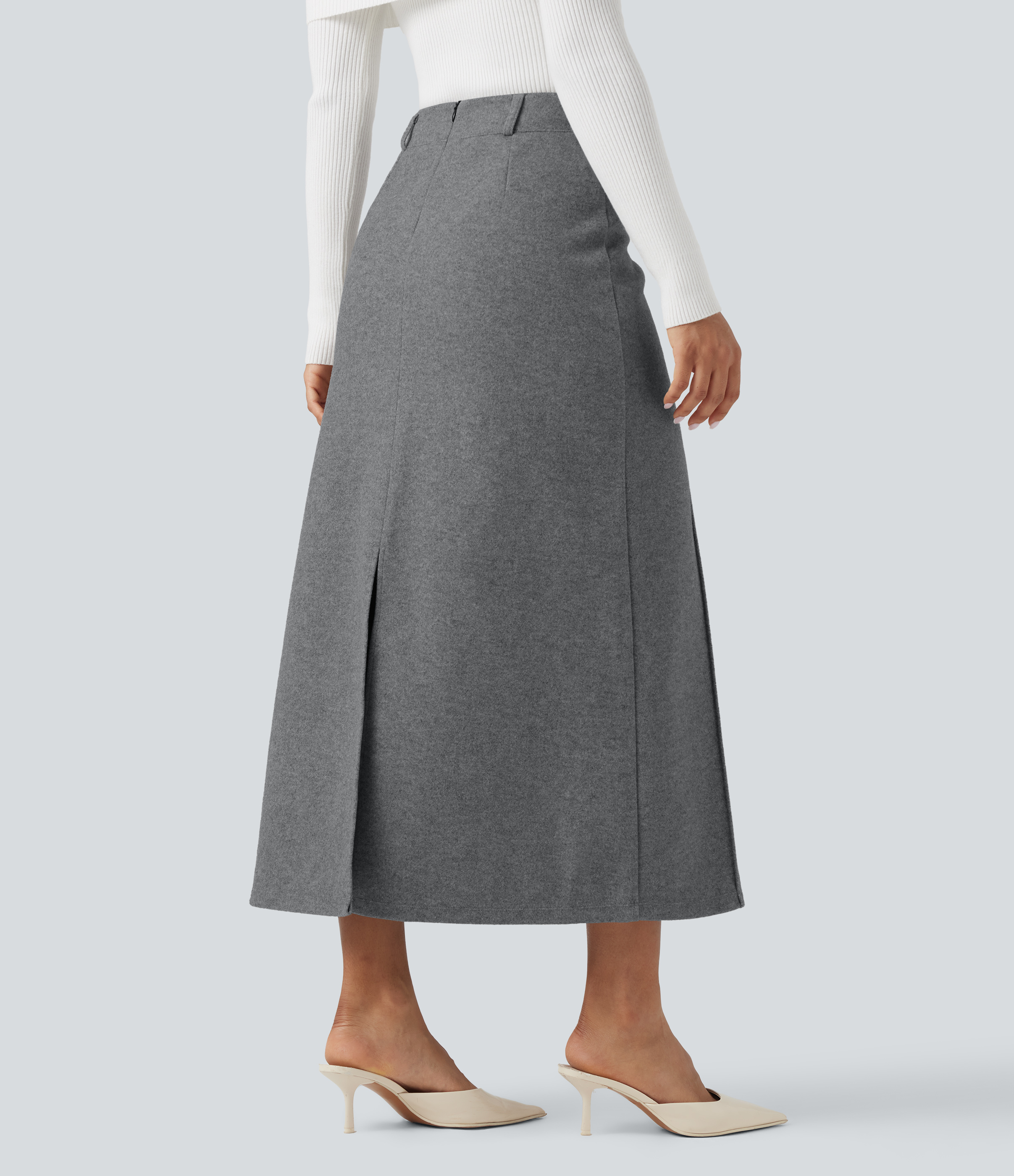 Charcoal Grey Falda midi casual de polar con abertura y tiro alto / 2