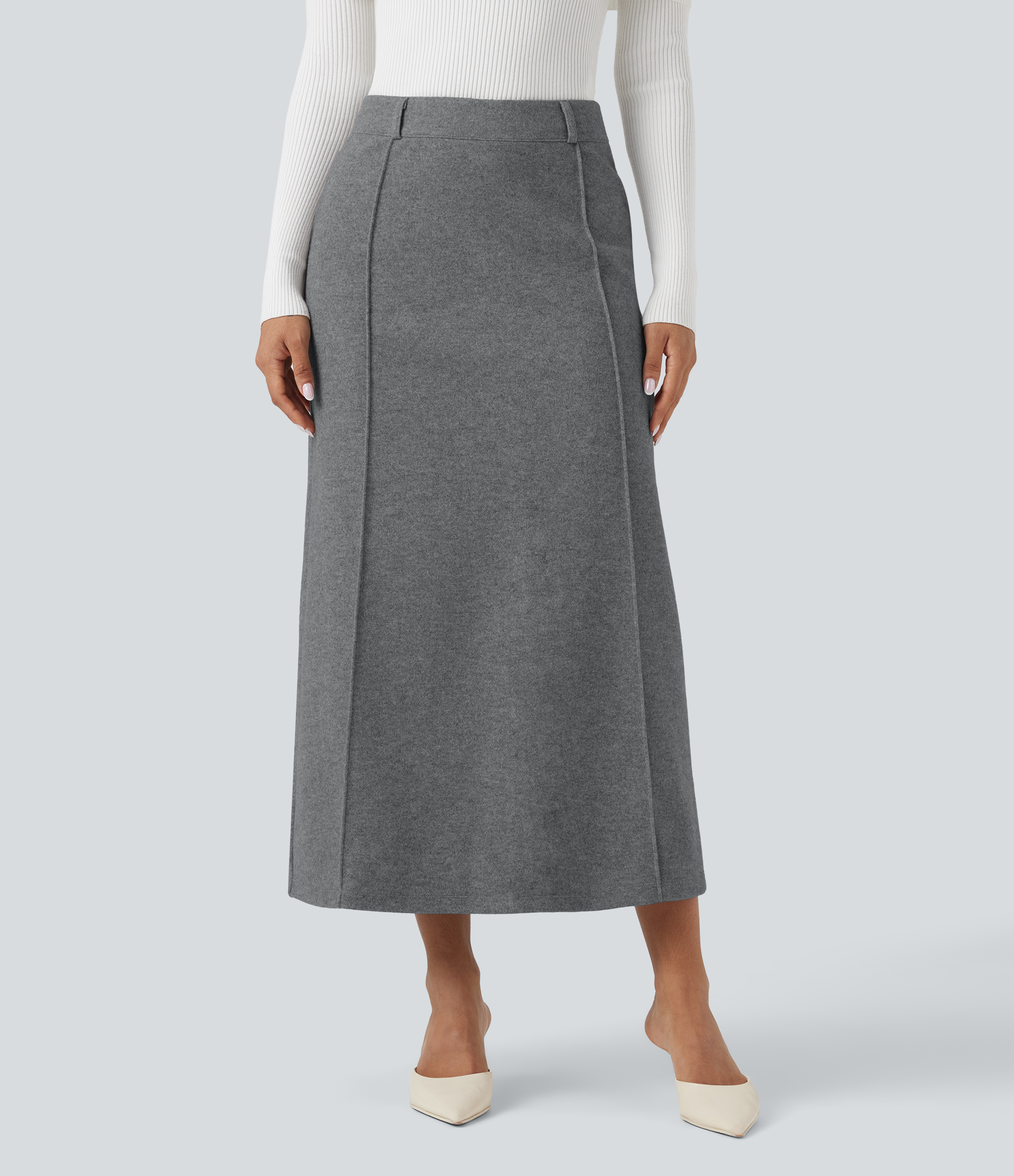 Charcoal Grey Falda midi casual de polar con abertura y tiro alto / 1