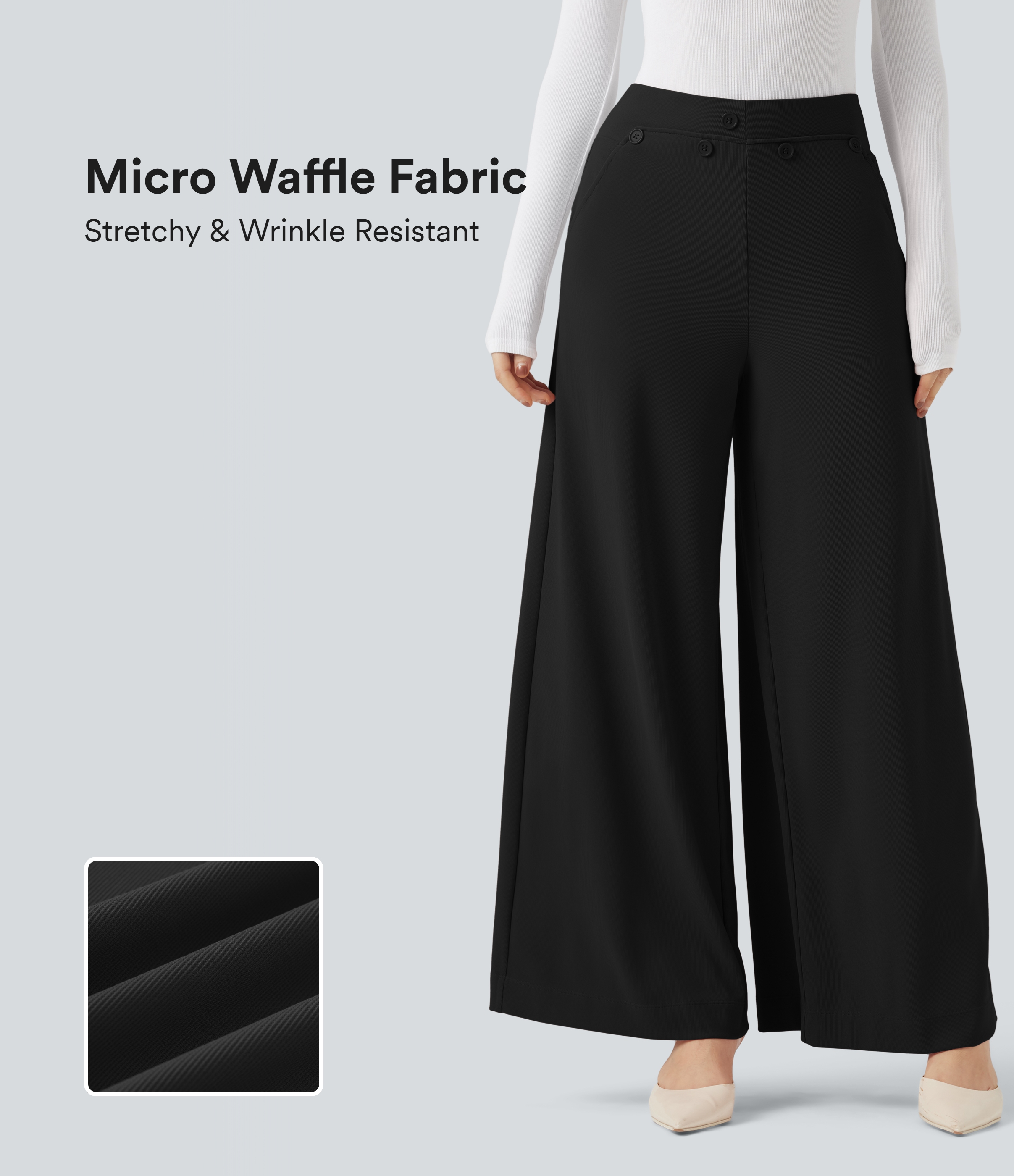 Halara Flex™ - Baggy-Arbeitshose mit hohem Bund, Seitentaschen und Mikrowaffelmuster