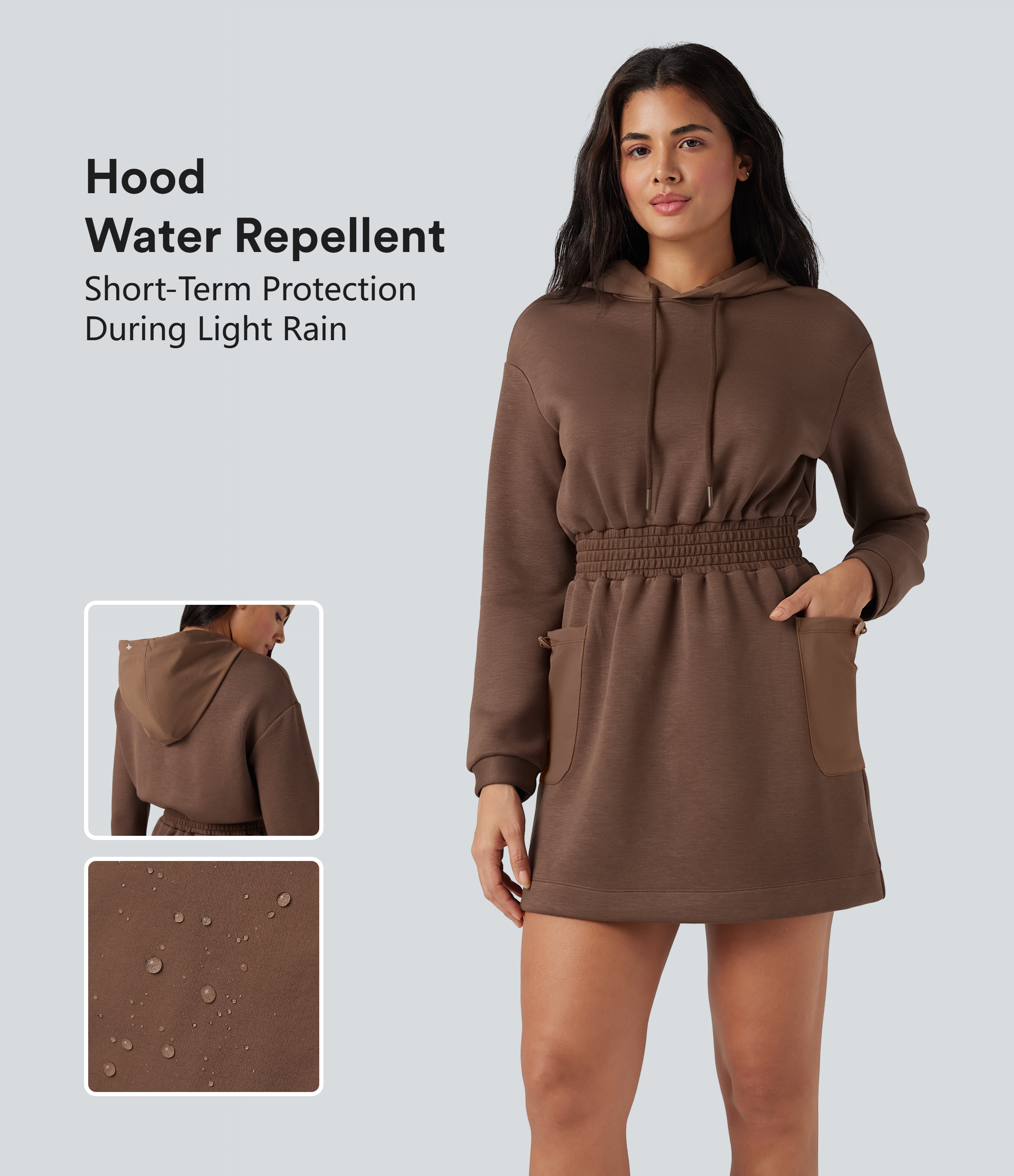 SpacerTek™ - Lässiges Mini-Aktivkleid mit Kapuze, Seitentaschen, langen Ärmeln und Kordelzug