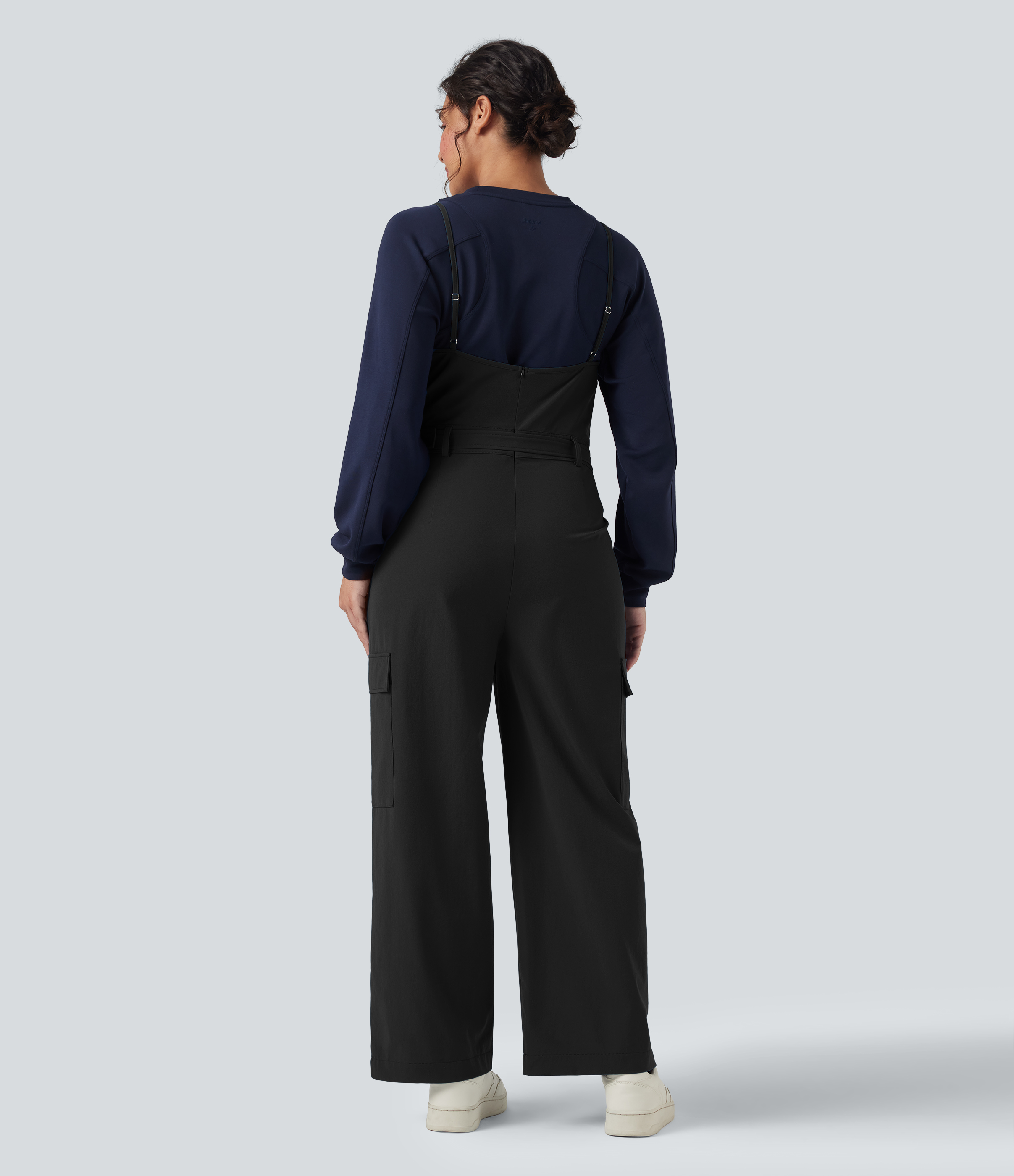 Black Belted Hiking Cargo Overalls with Pockets / 2