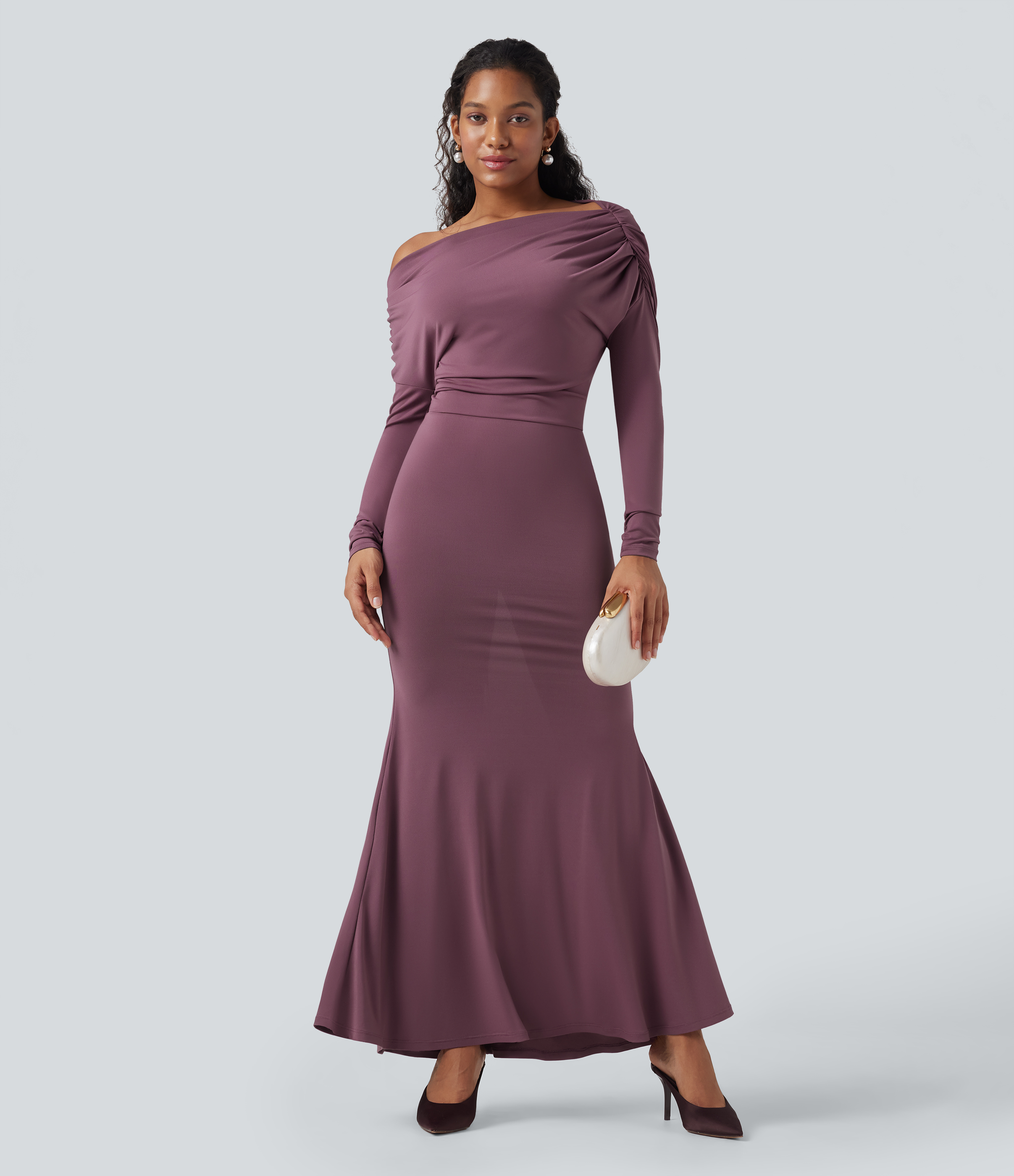 Off Shoulder Long Sleeve Maxi Mermaid Dress