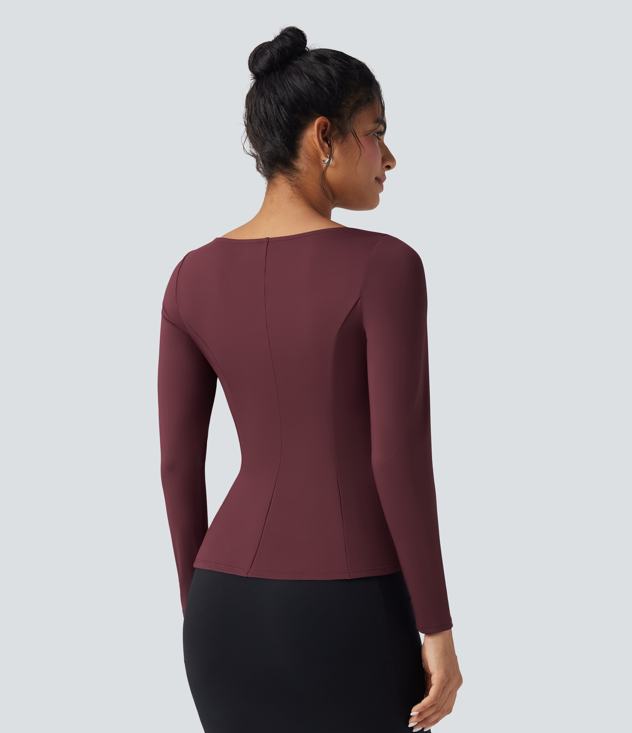 Windsor Wine Square Neck Long Sleeve Ruffle Hem Work T-Shirt / 2