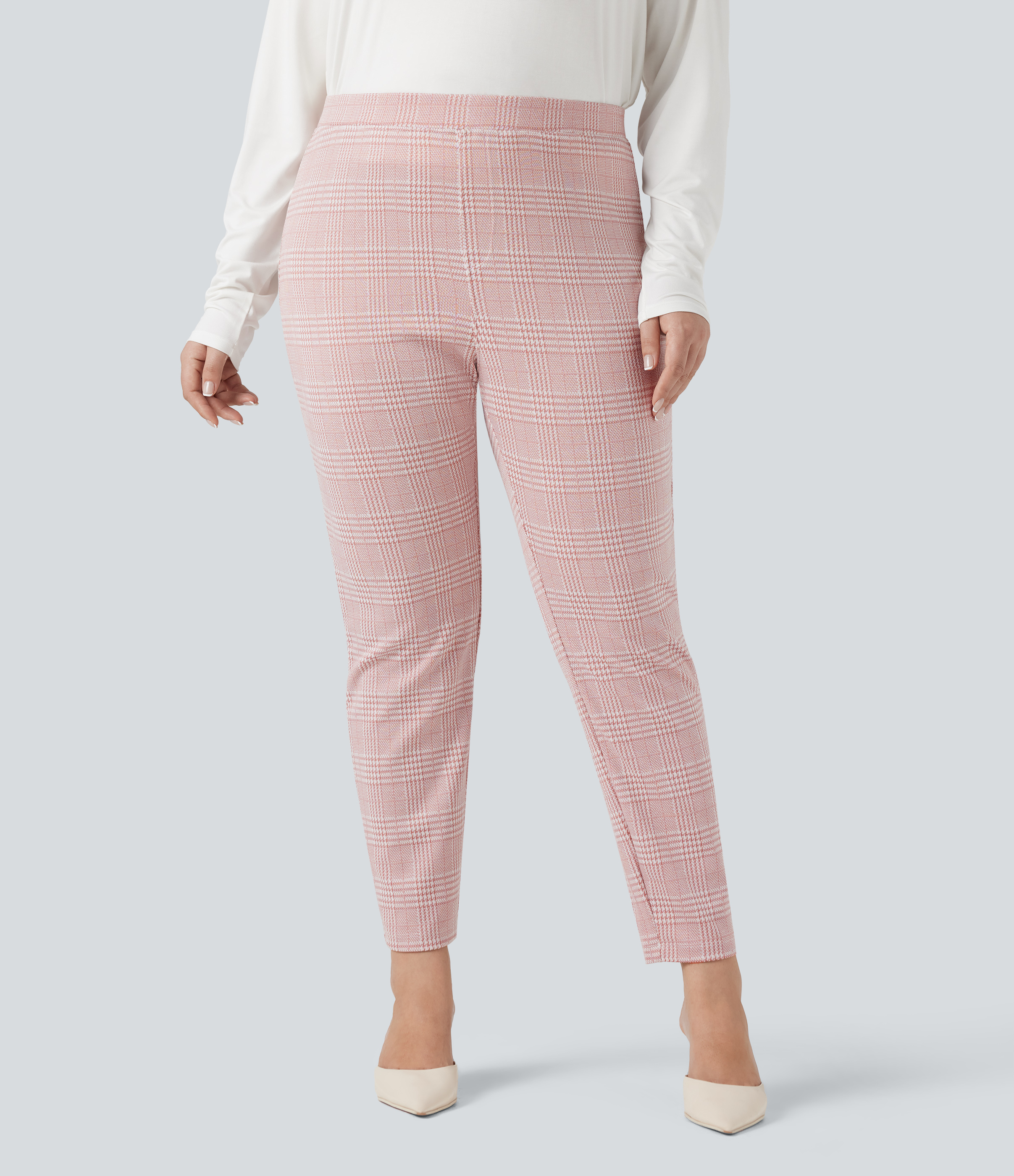 Pantalones de oficina Halara Flex™ ajustados de pata de gallo con tiro alto y bolsillos en talla grande