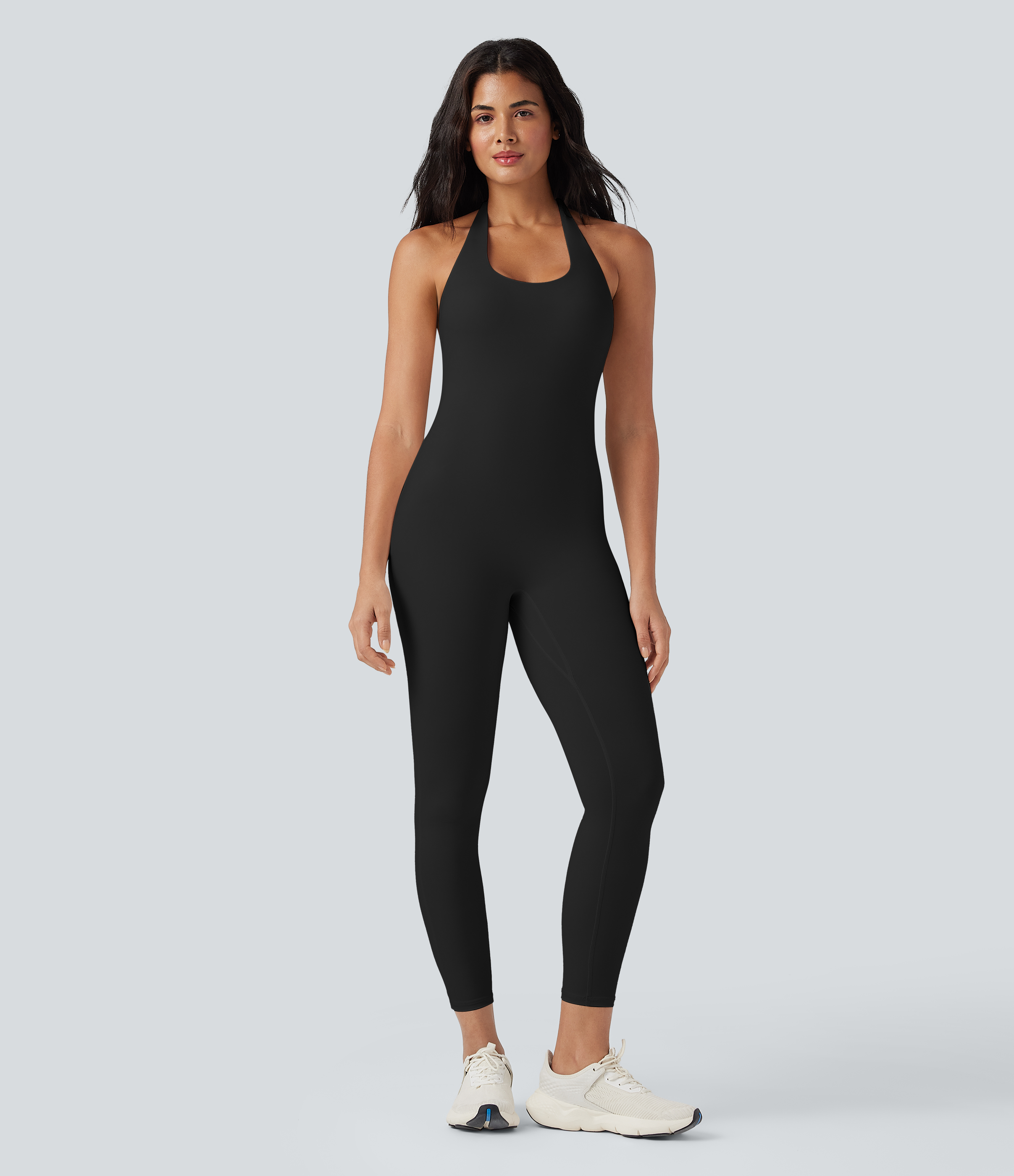 Noir Combinaison de yoga moulante SoftlyZero™ aérée dos-nu dos noué à découpes et fronces / 2