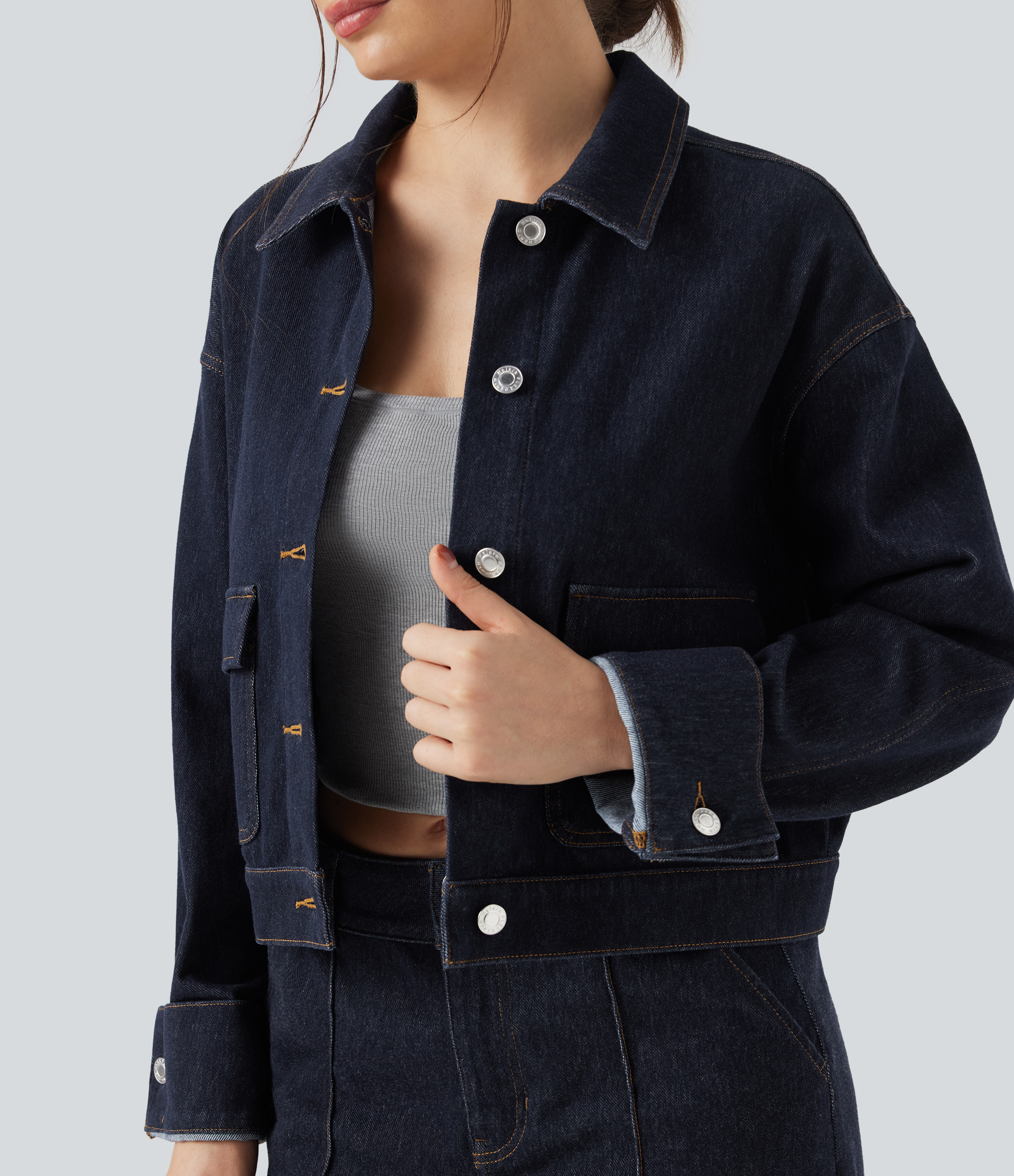 Halara Flex™ Collar Long Sleeve Denim Casual Jacket