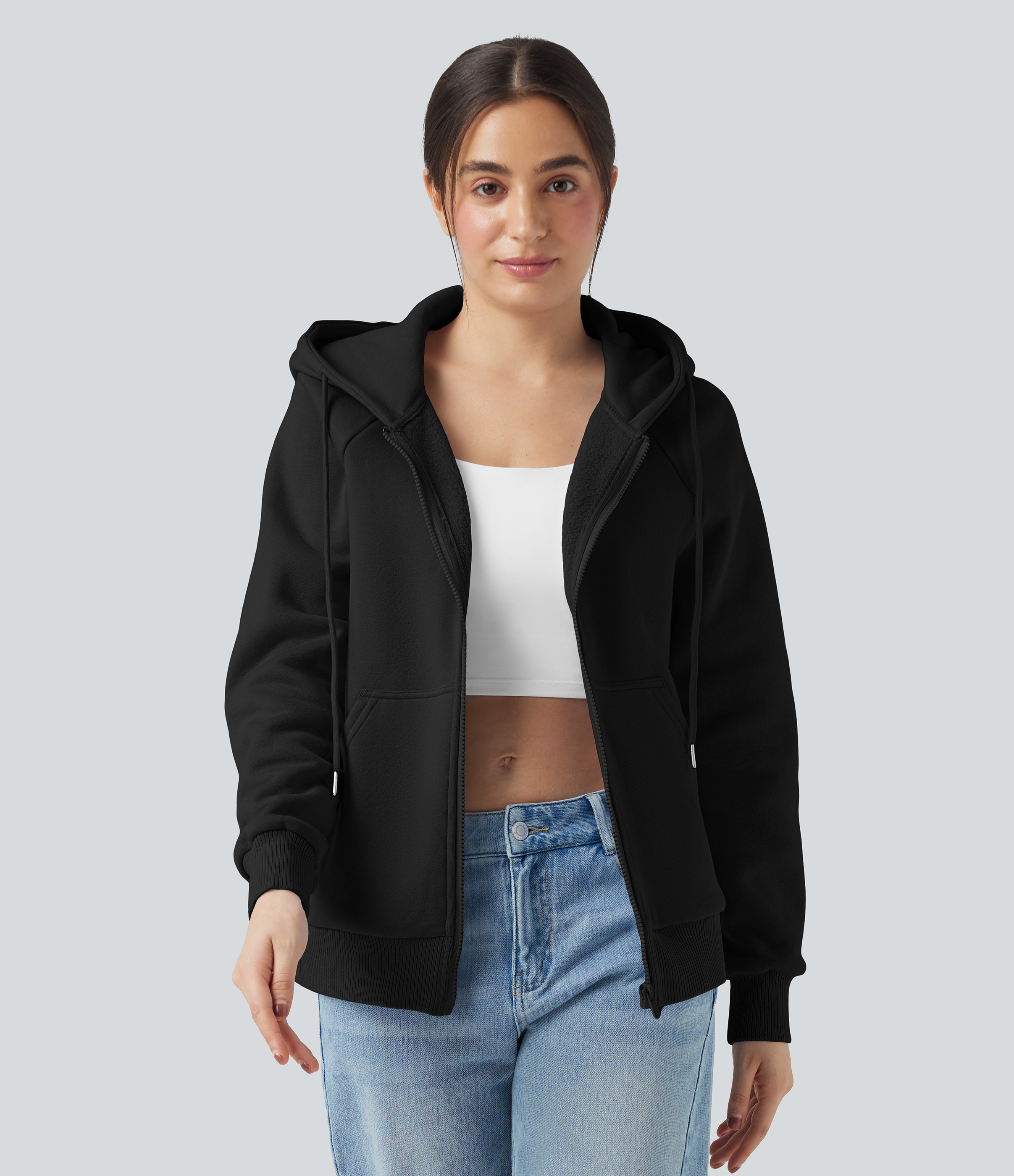 Hooded Drawstring Long Sleeve Fleece Casual Cotton Sweatshirt with Pockets