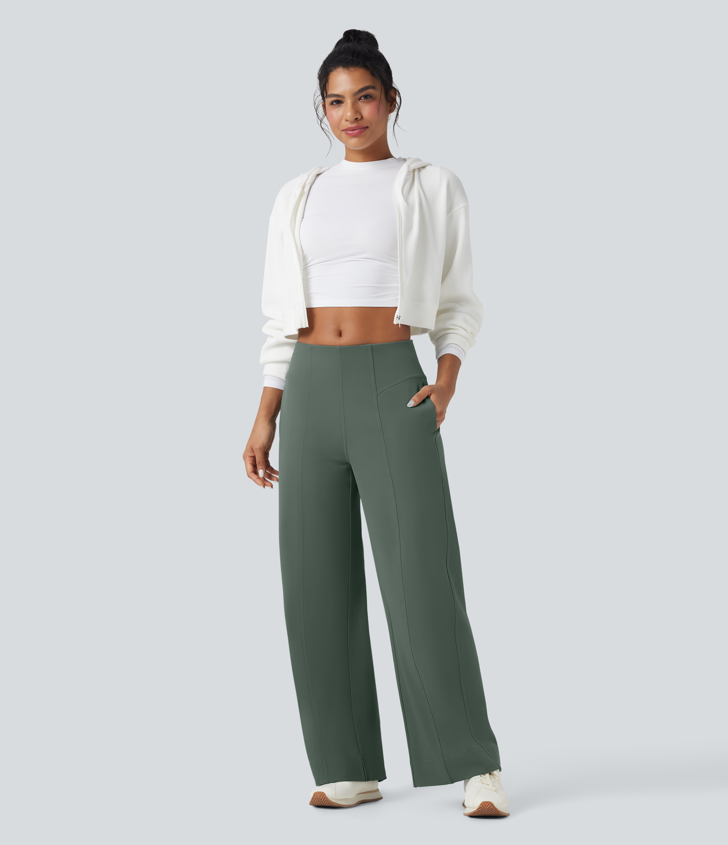 Pantalones anchos casuales de tiro medio con bolsillos
