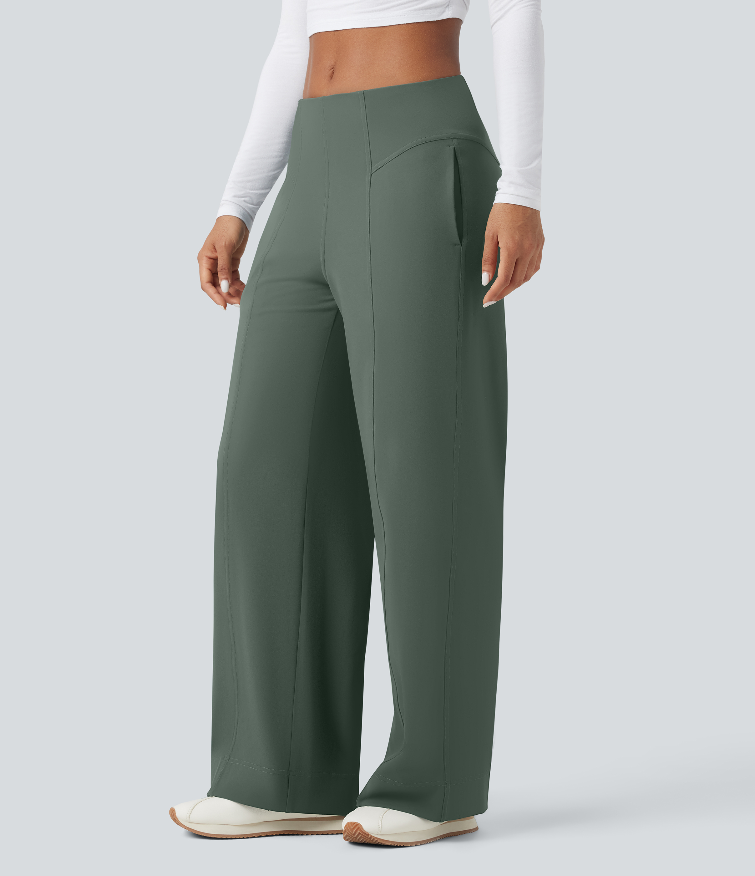 Deep Aquamarine Pantalon large taille moyenne DayStretch avec poches / 1