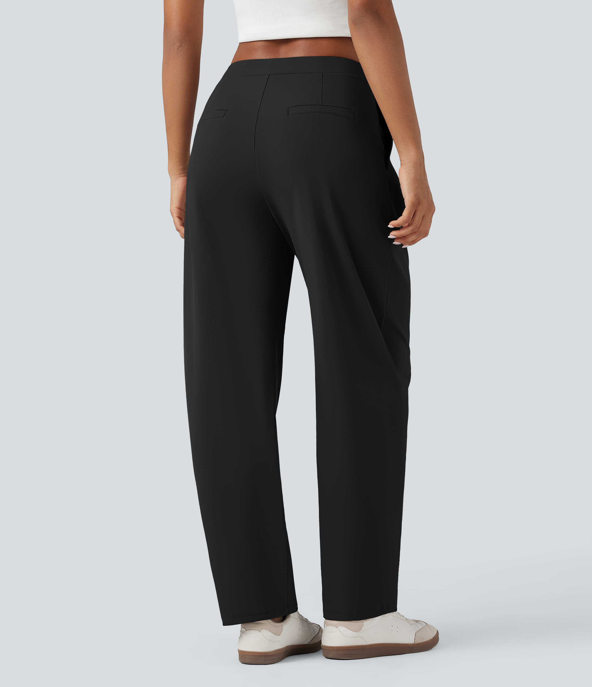 Negro Pantalones casuales asimétricos de tiro medio y cintura estrecha con bolsillos / 2