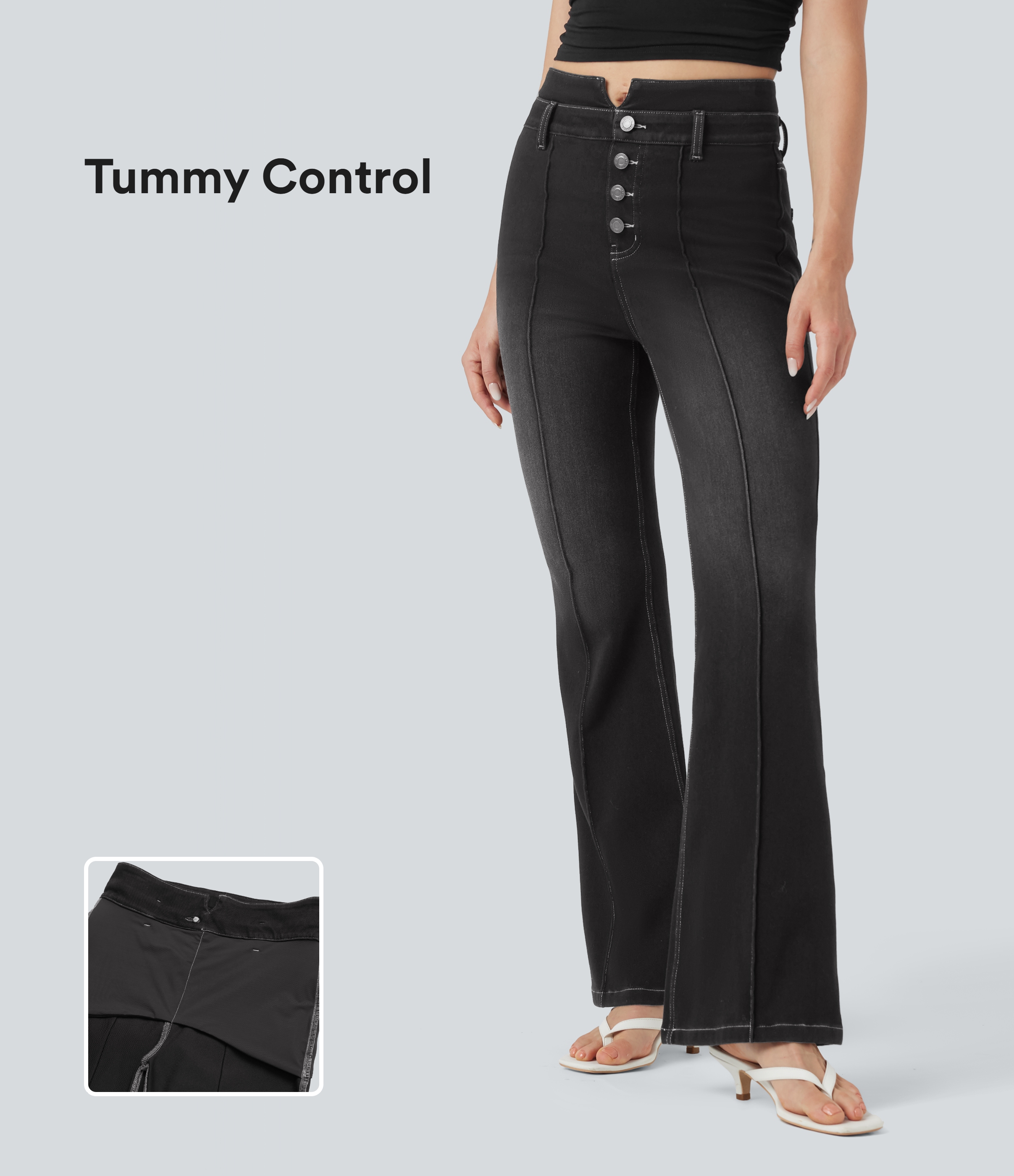 Jeans acampanados casuales Halara Flex™ de tiro medio con control de abdomen y bolsillos 