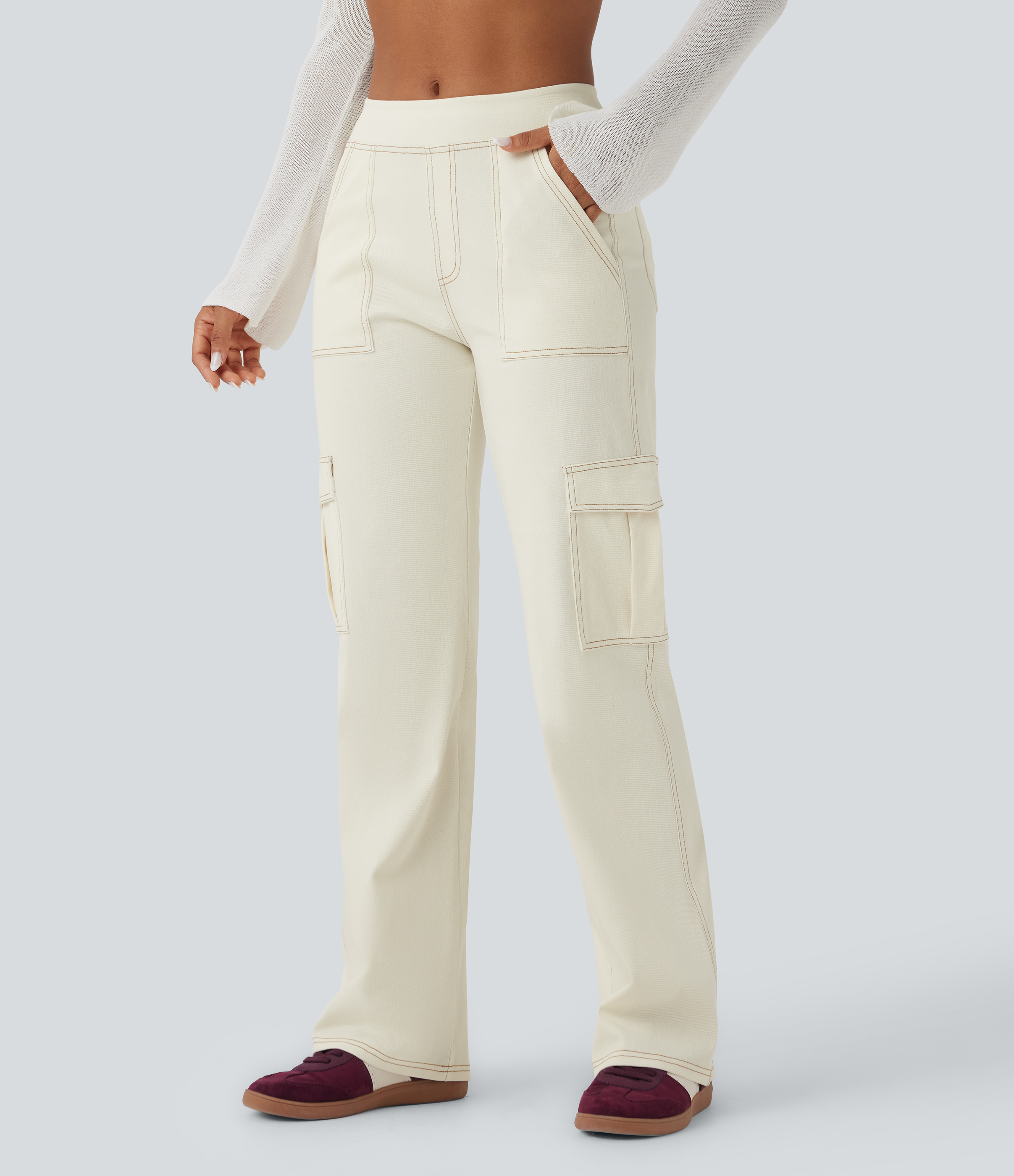 Halara Flex™ Mid Rise Pockets Straight Leg Casual Cargo Jeans