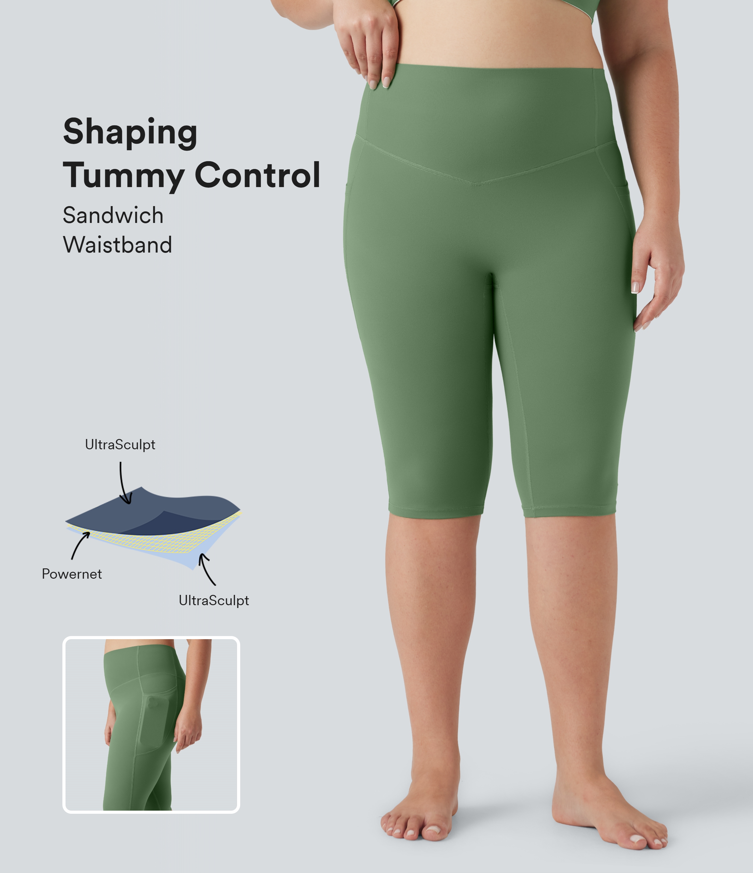 Halara UltraSculpt™ High Waisted Tummy Control Pedal Pusher Yoga Plus Size Leggings with Pockets