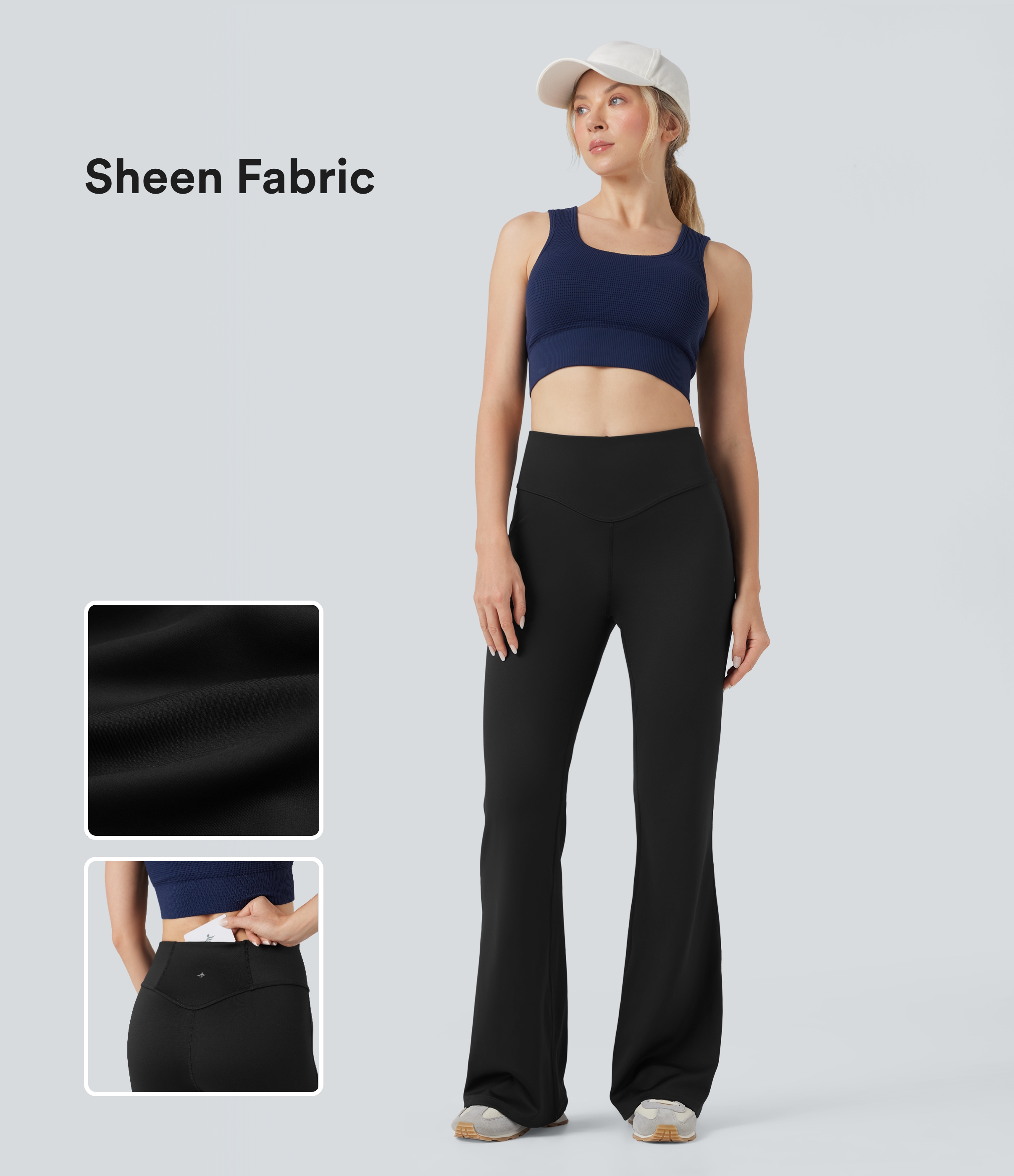 High Waisted Sheen Yoga Flare Pants with Pockets