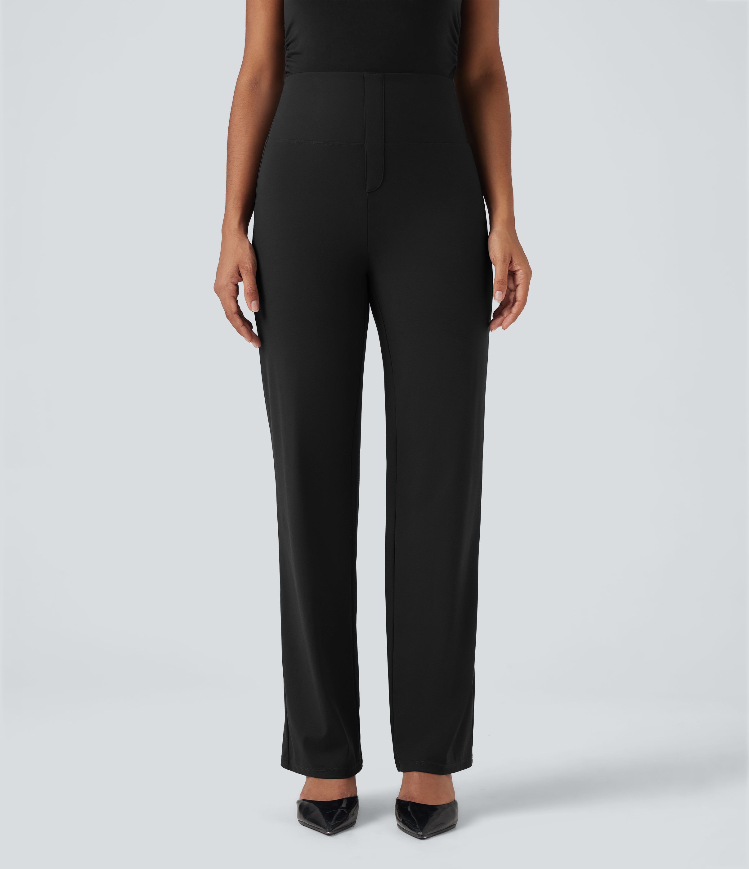 Black Halara UltraSculpt™ High Waisted Tummy Control Straight Leg Work Pants with Pockets / 2