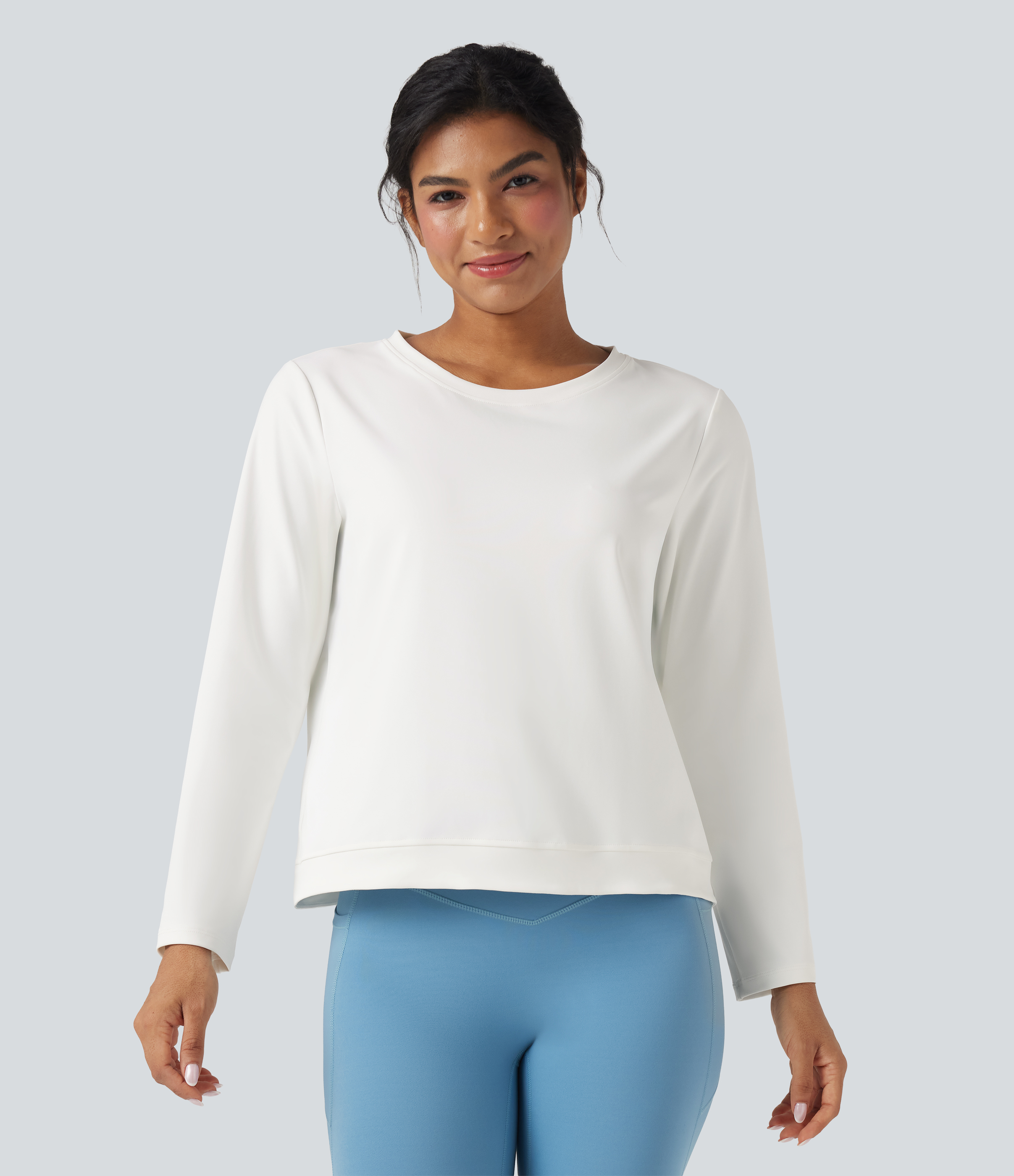 Bianco Top sportivo da corsa a manica lunga con scollo rotondo e ritagli decorativi / 2