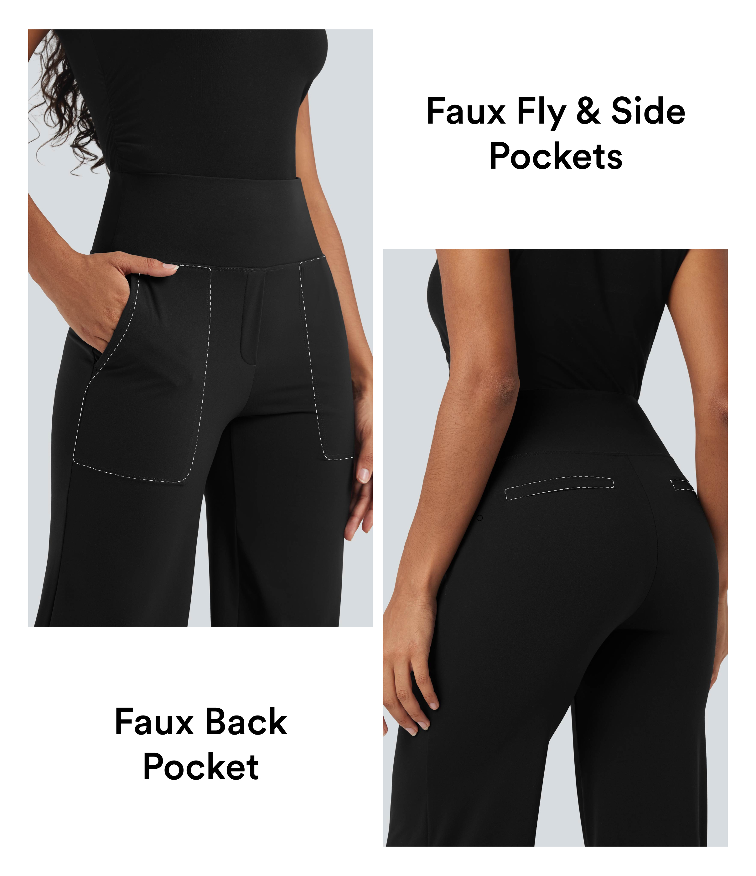 Negro Pantalones de oficina rectos Halara UltraSculpt™ moldeadores de tiro alto con control de abdomen y bolsillos / 2