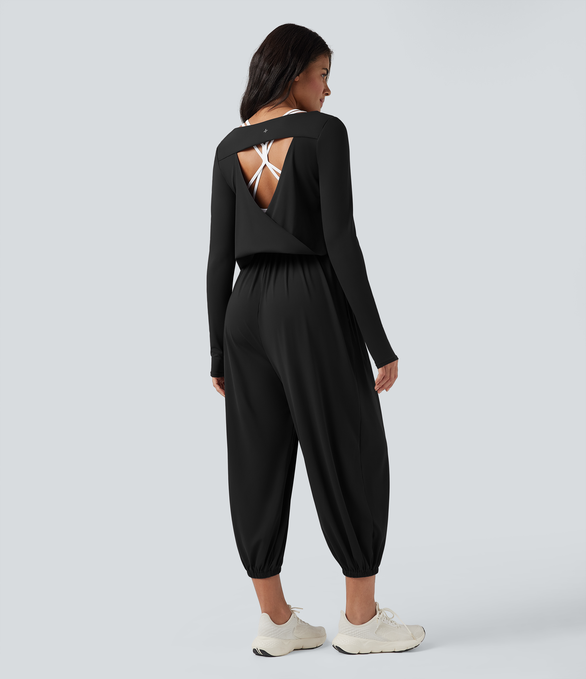 SoftlyZero™ Airy Cut-out Back Long Sleeve Thumb Holes Yoga Jumpsuit with Pockets-Easy Peezy