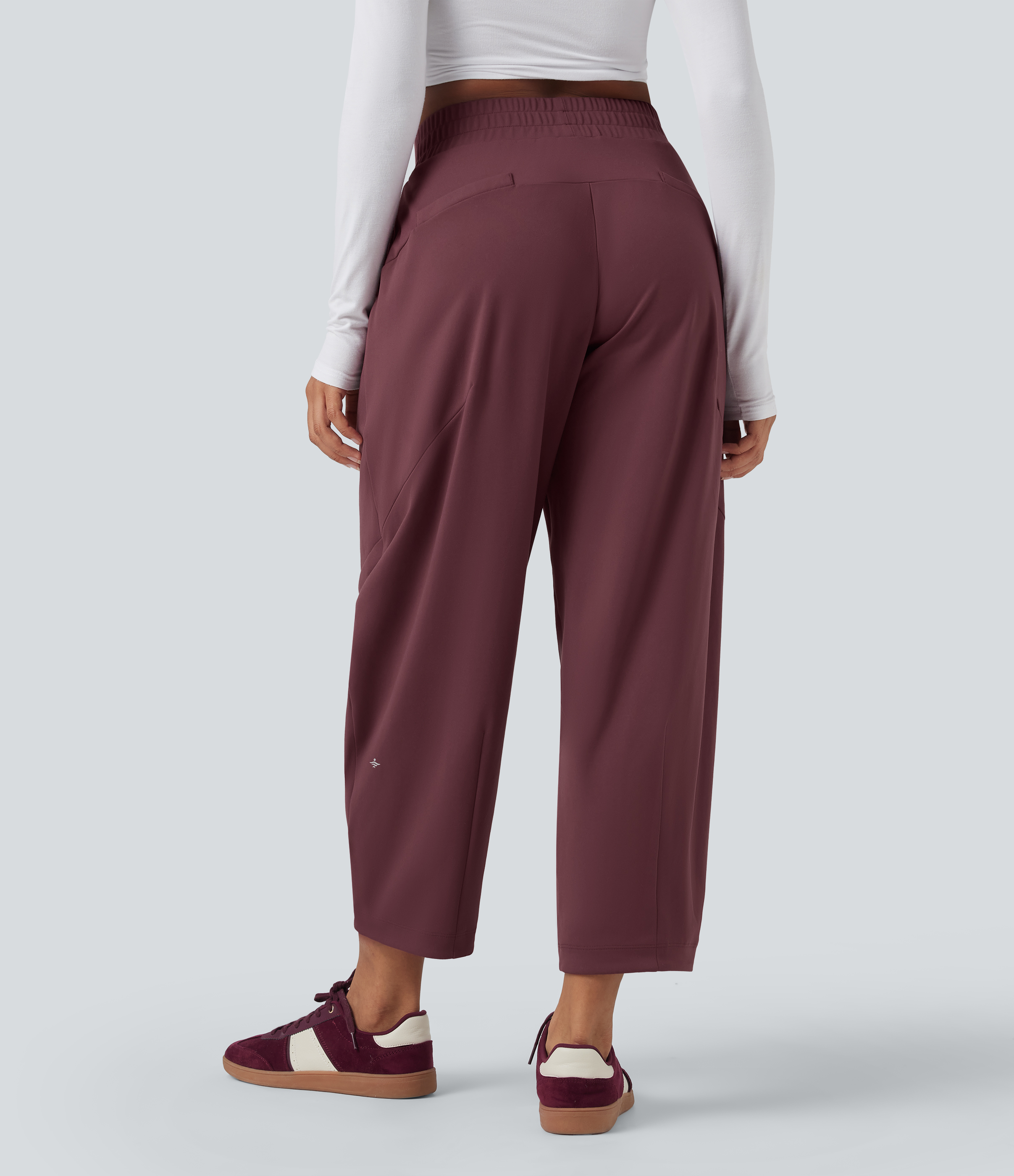 Red Mahogany DayStretch Mid Rise Casual Barrel Leg Baggy 7/8 Pants with Pockets / 2