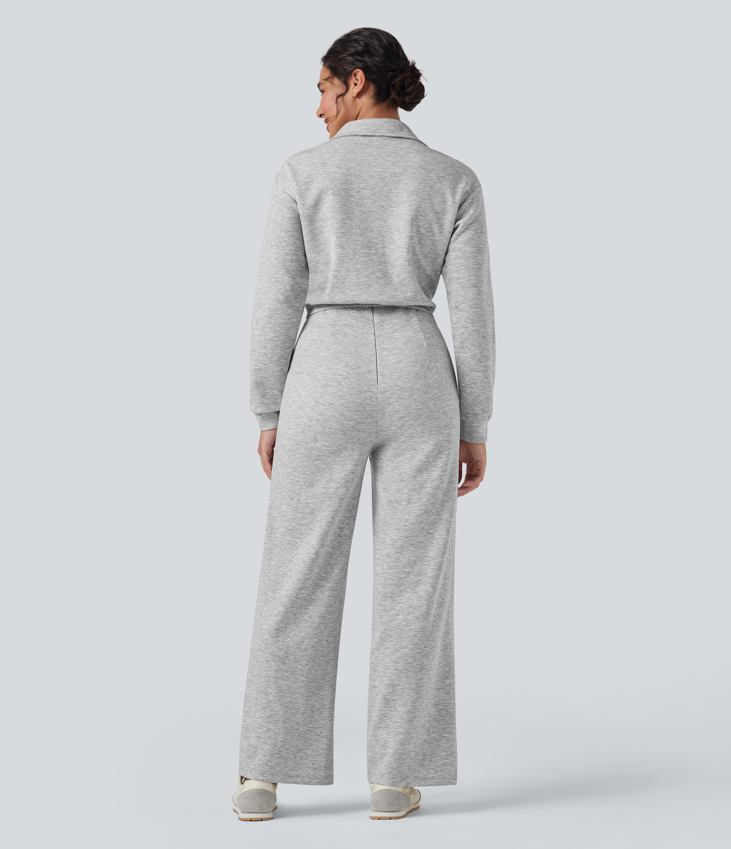 Fog Gray Jumpsuit casual de manga larga con solapa y cremallera y bolsillos - Easy Peezy / 2