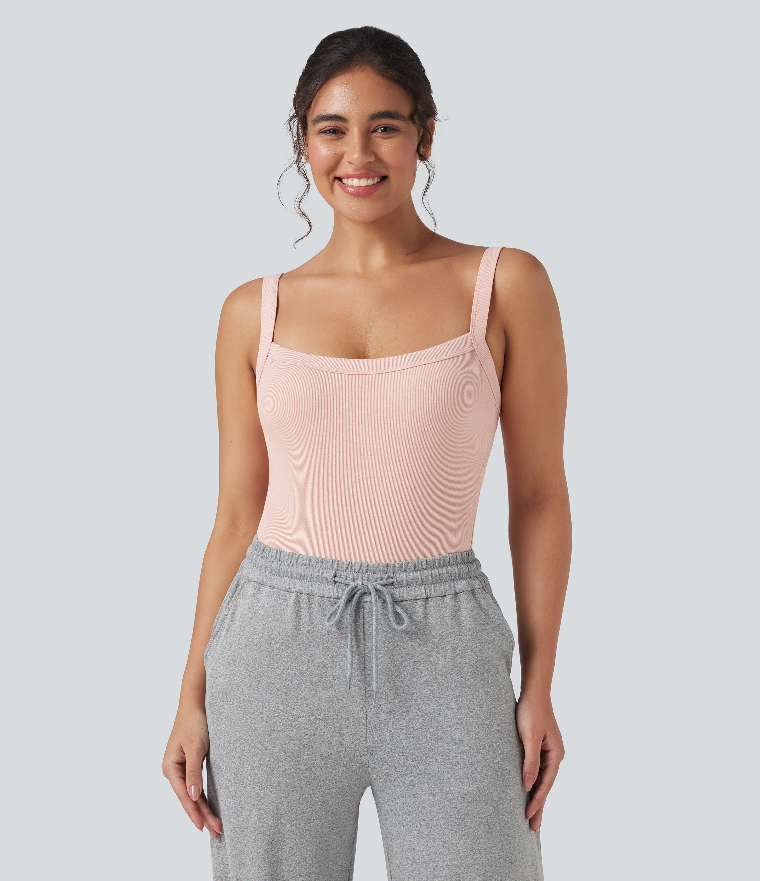 Body casual ajustado sin mangas con cuello cuadrado y punto acanalado