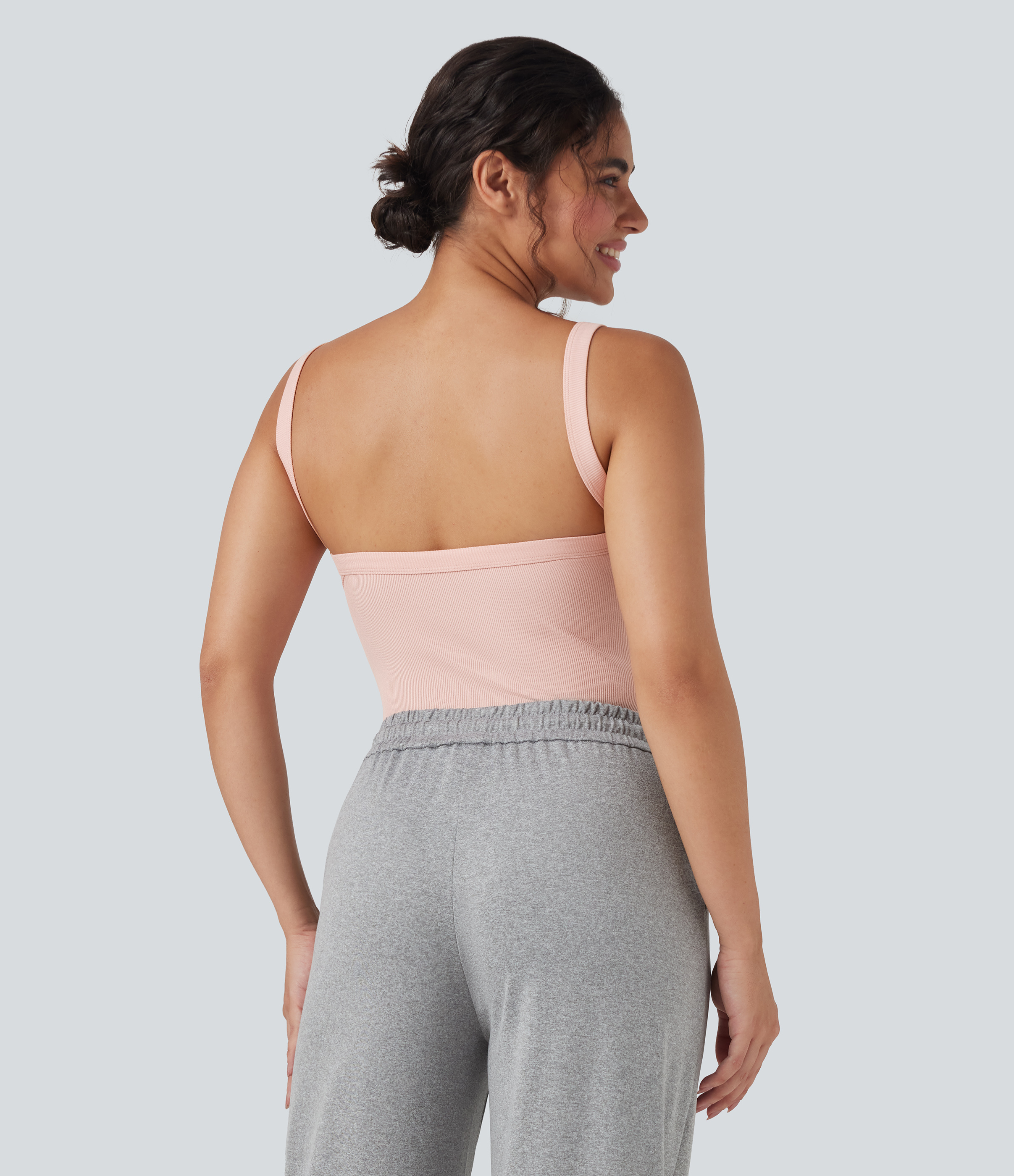 Stardust Pink Body casual ajustado sin mangas con cuello cuadrado y punto acanalado / 2
