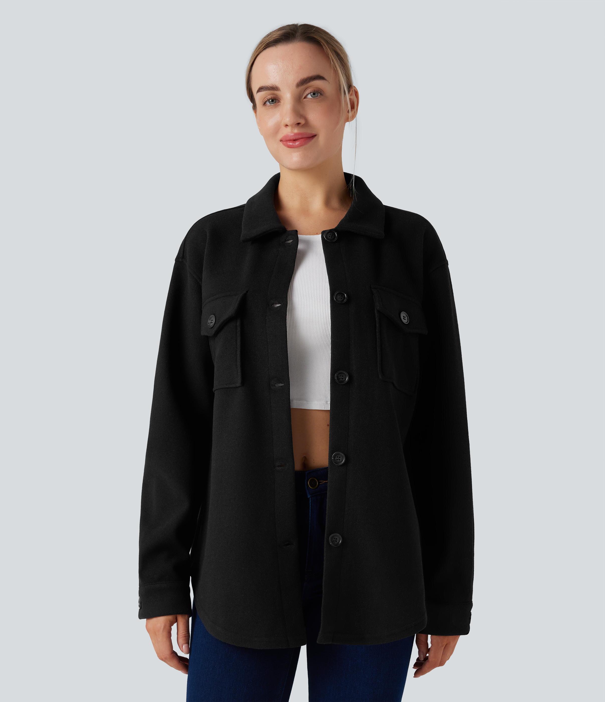Noir Veste décontractée en molleton manches longues avec poches / 2