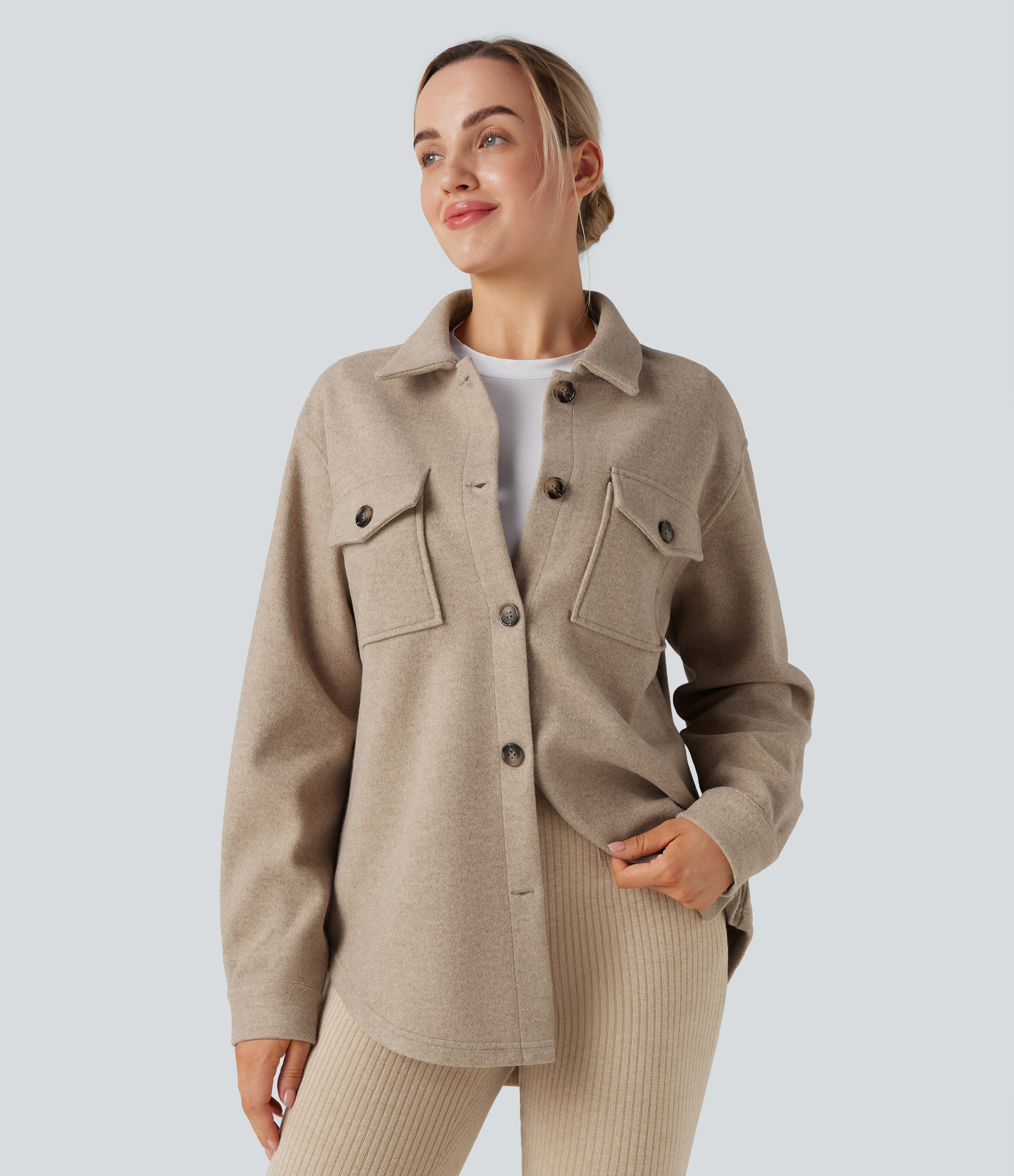 Long Sleeve Fleece Casual Jacket with Pockets