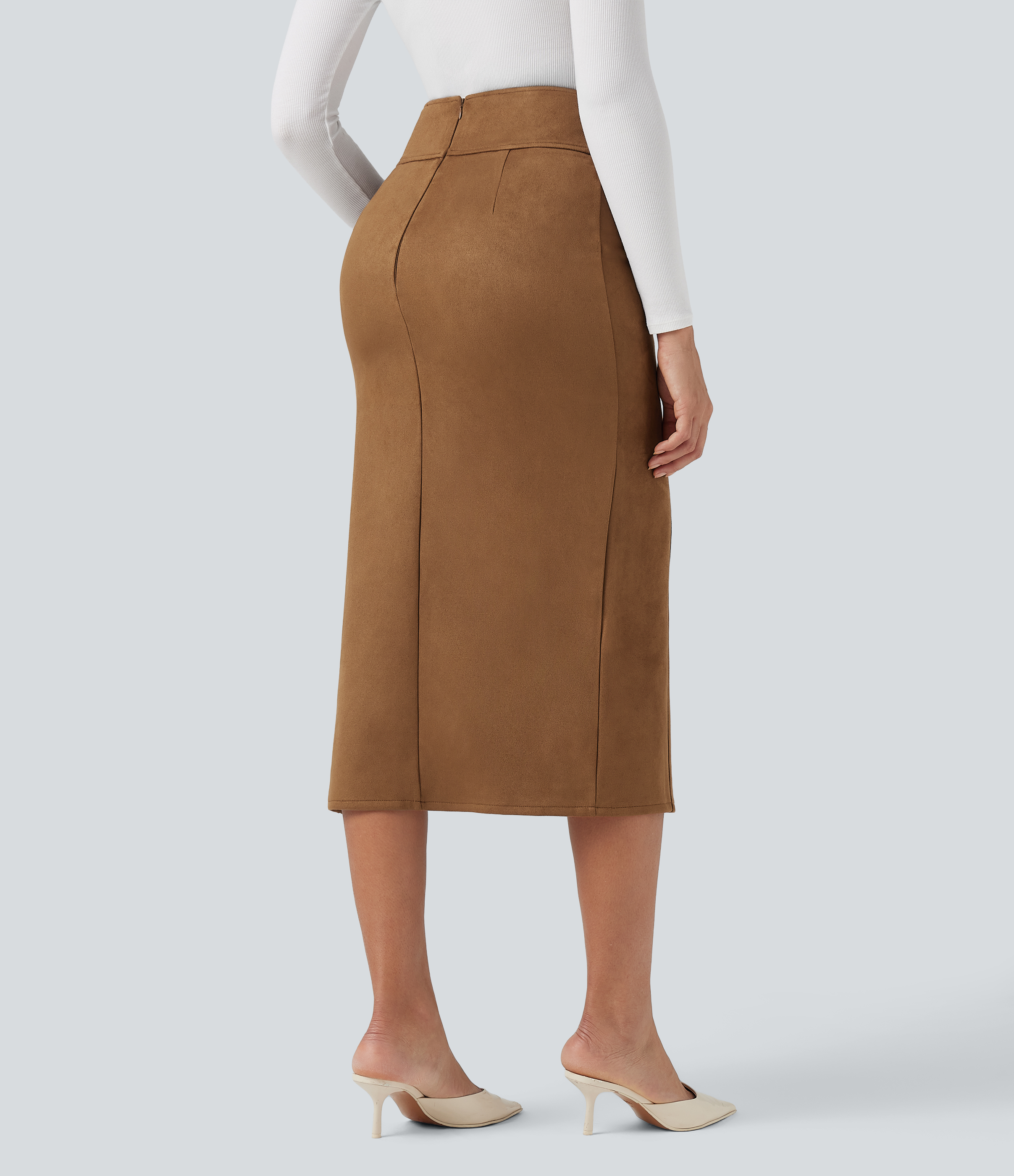 Chipmunk Falda midi casual ajustada de ante con tiro alto / 2