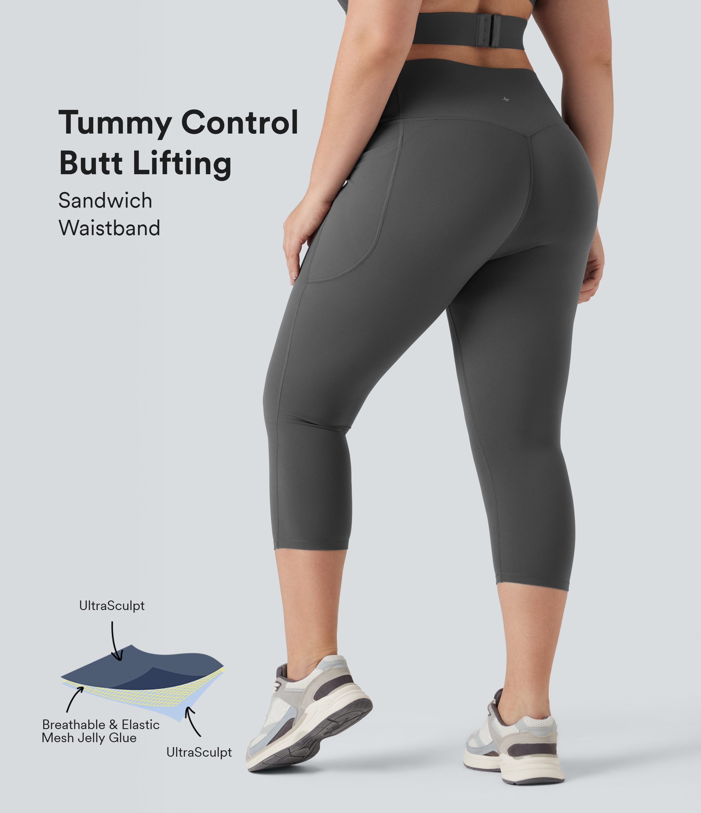 Plus Size Halara UltraSculpt™ High Waisted Butt Lifting Tummy Control Capri Training Leggings with Pockets
