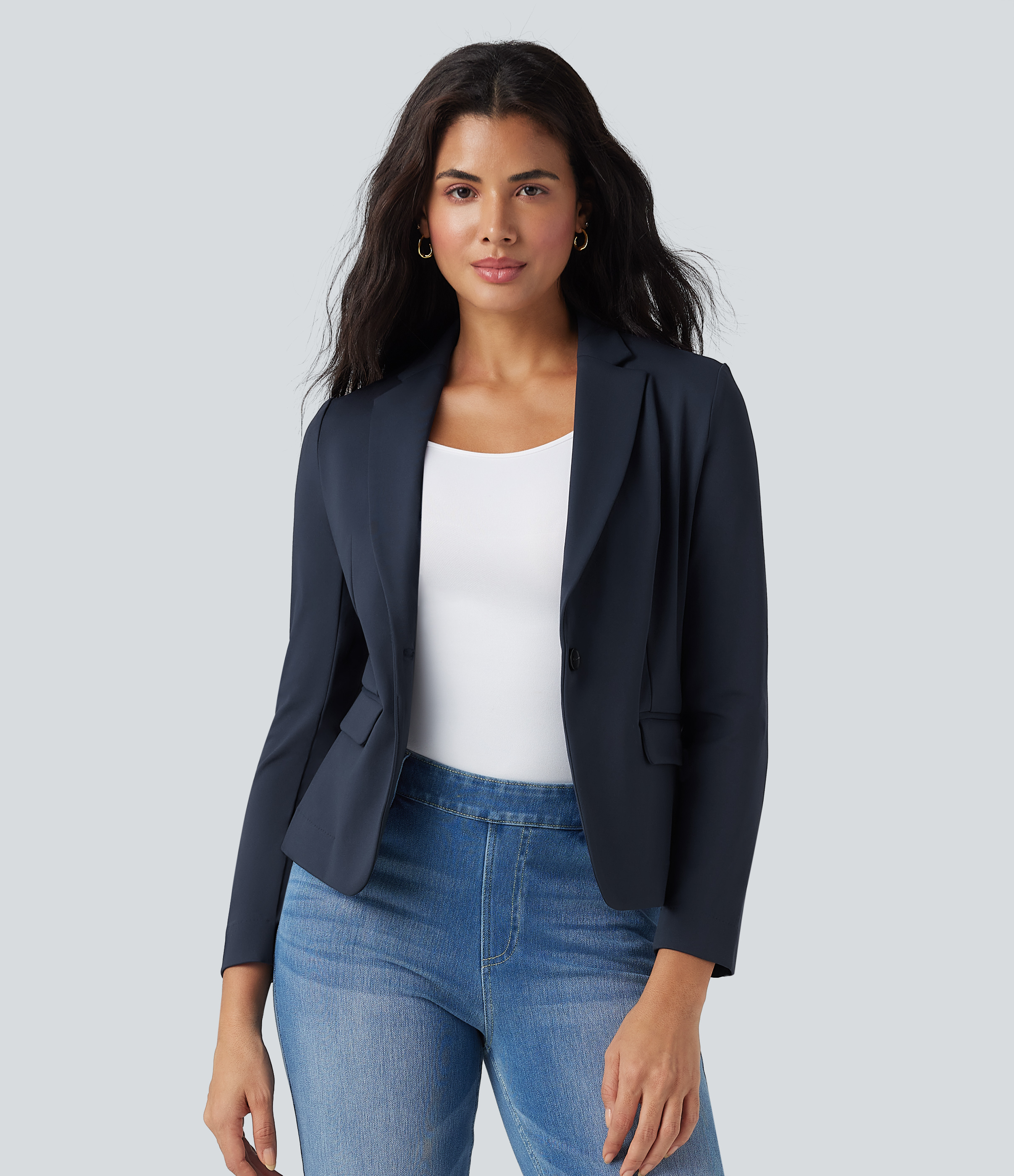 DayStretch Notched Collar Long Sleeve Work Blazer with Pockets