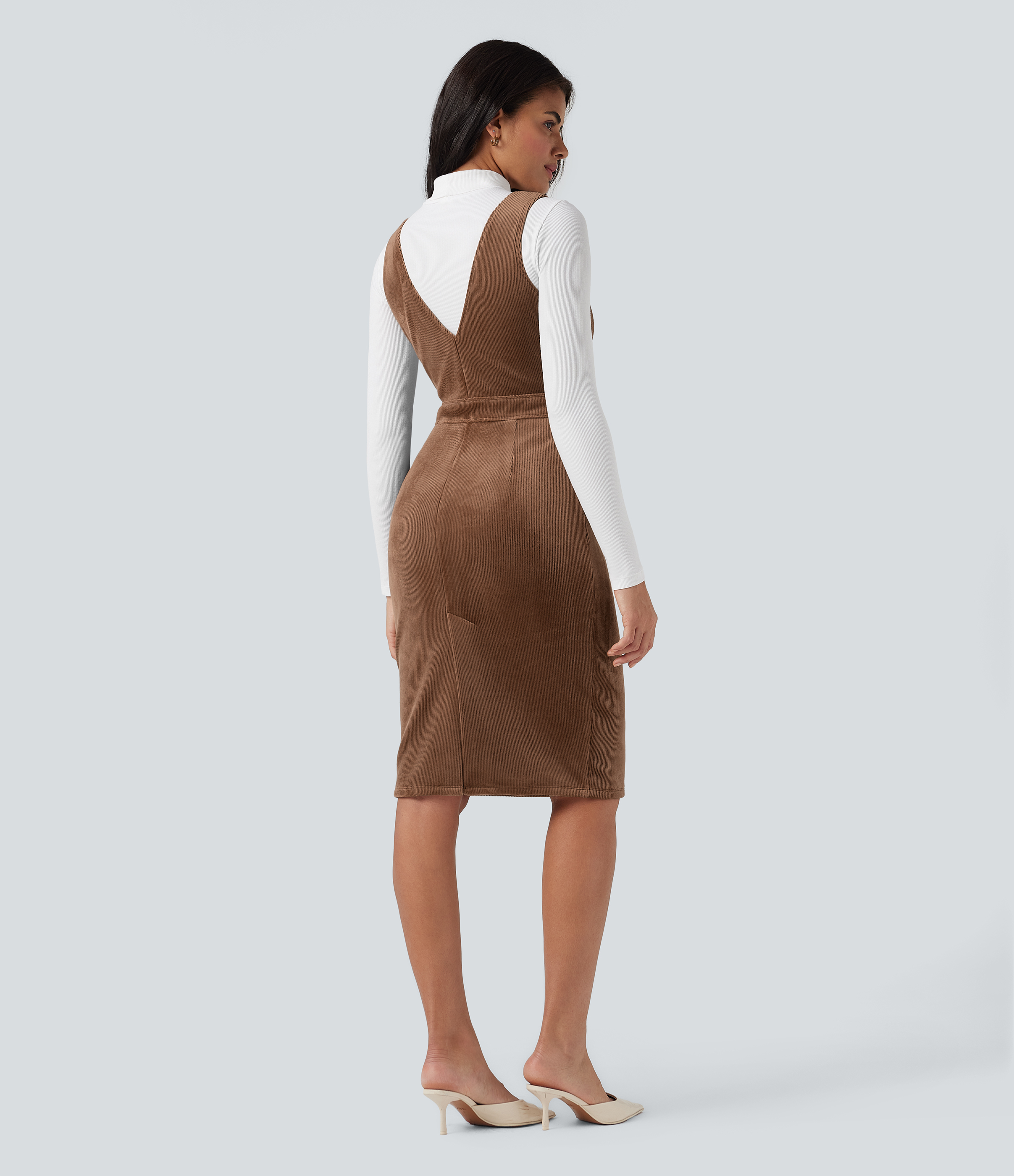 Pecan Pie Robe chasuble col V sans manches velours côtelé polaire / 2