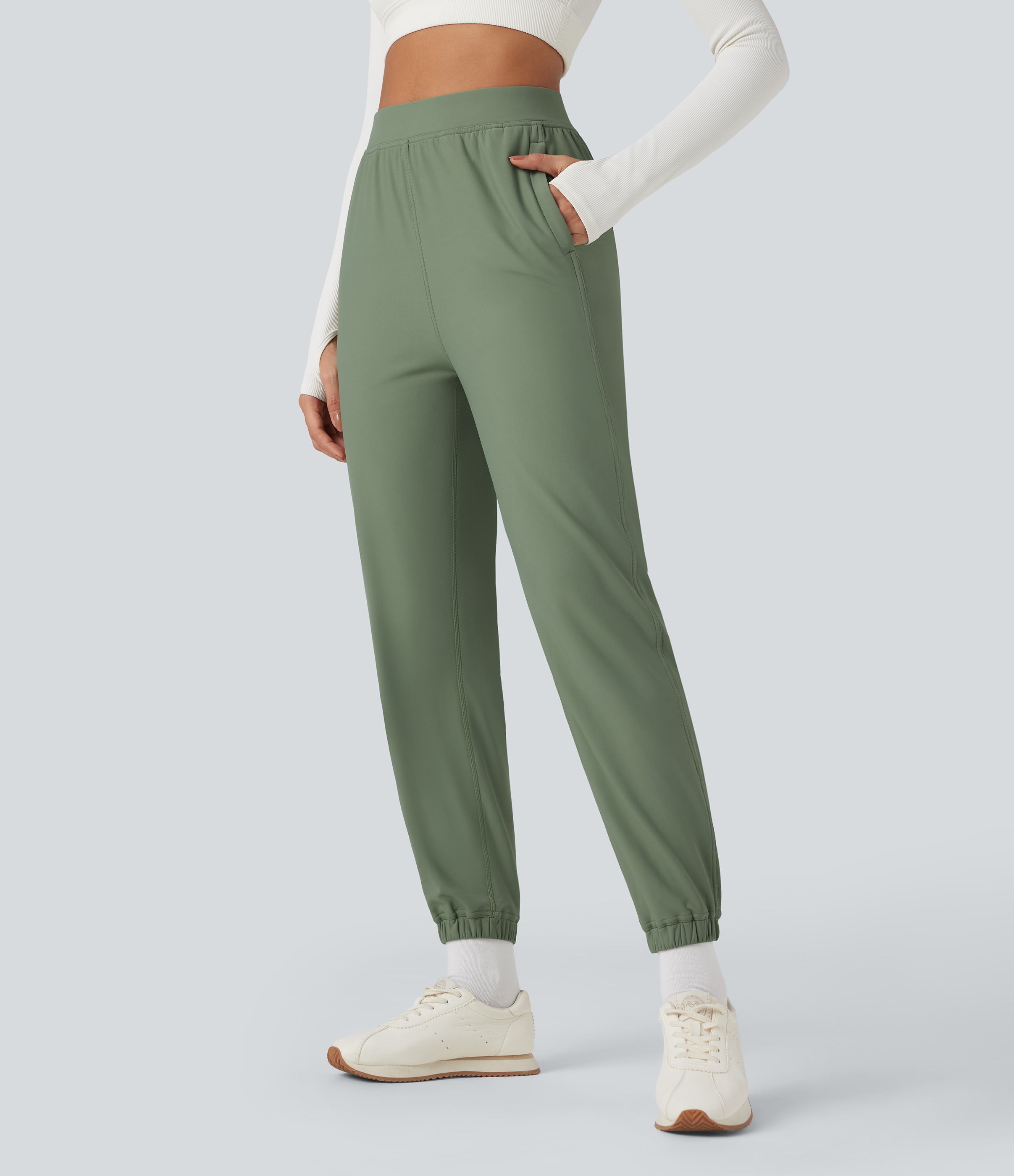 Durable Water Repellent High Waisted Fleece Running Joggers with Pockets