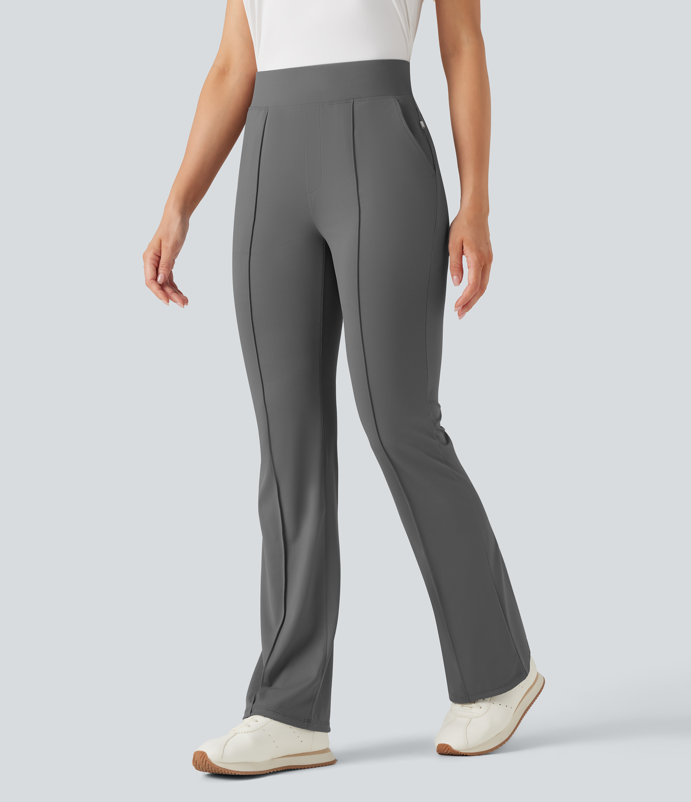 High Waisted Pockets Quick Dry Golf Flare Pants-Golf Tee Pocket-UPF40+
