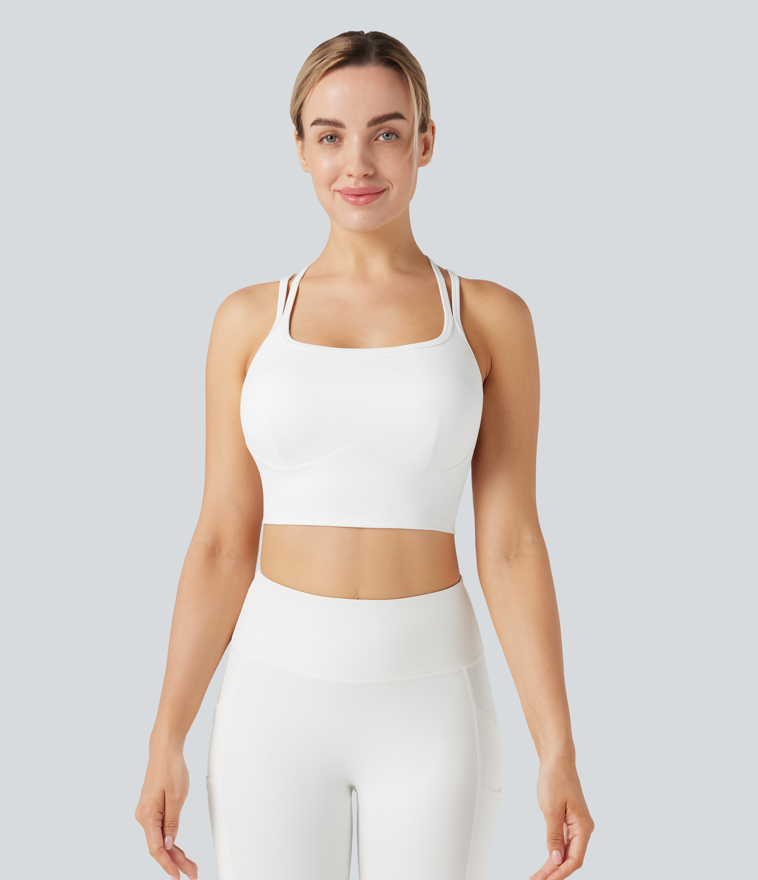Blanc Soutien-gorge de sport yoga SoftlyZero™ Plush soutien souple double bretelles bonnets E-G / 2