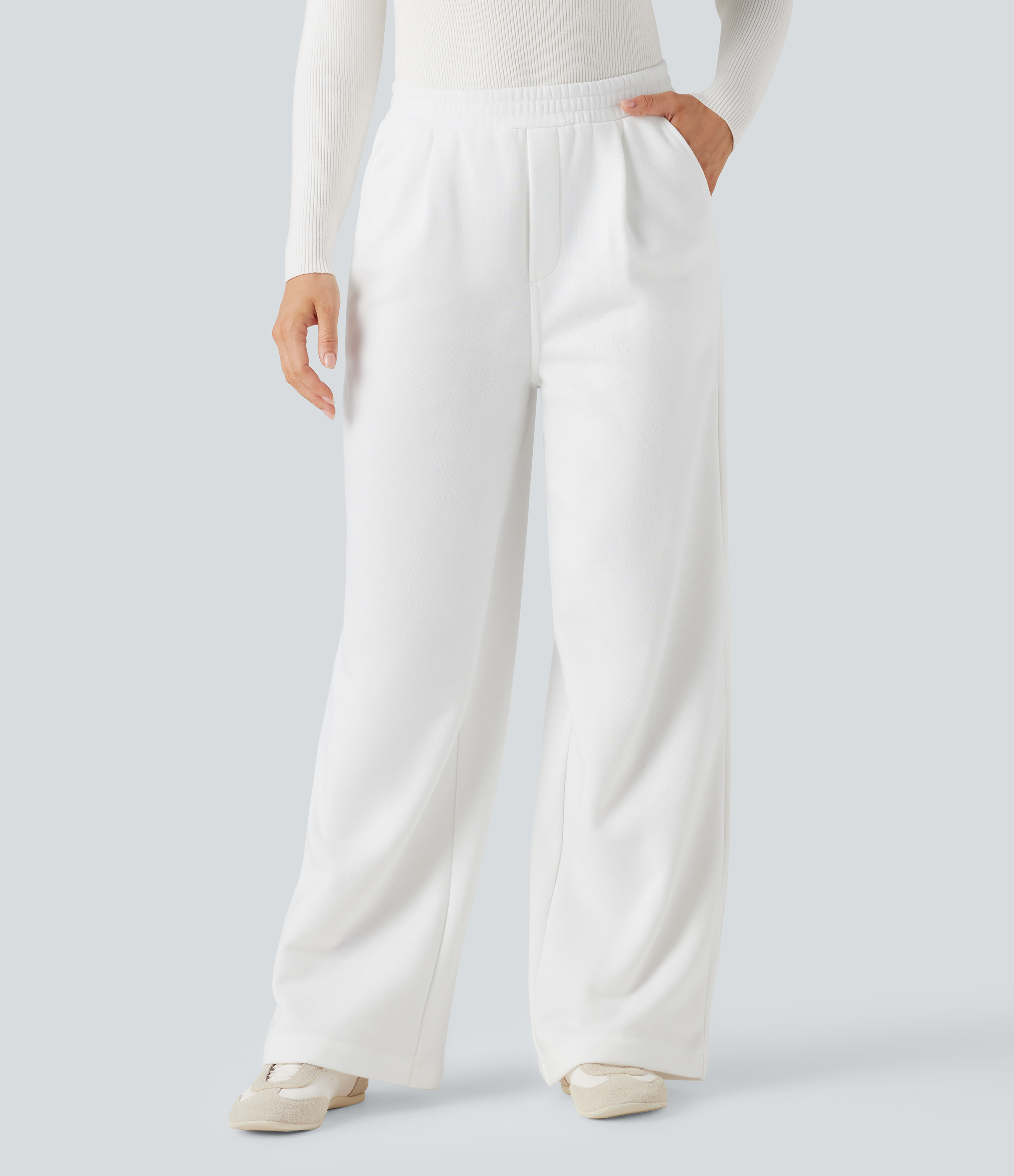 High Waisted Straight Leg Fleece Work Pants with Pockets