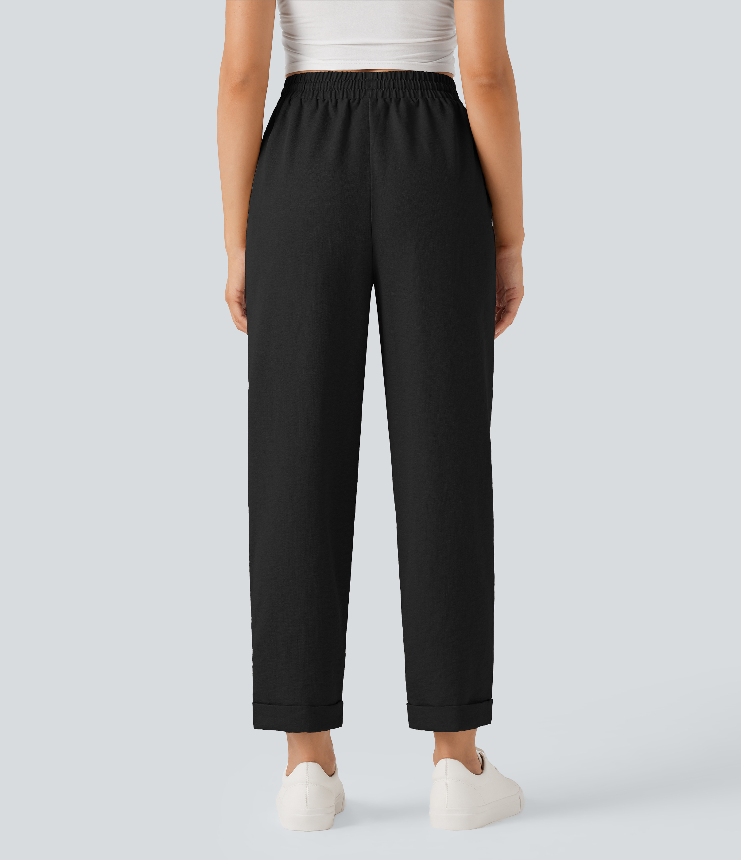 Black Lässige, konisch zulaufende Hose mit Leinengefühl, hohem Bund und Seitentaschen - knitterfrei / 2